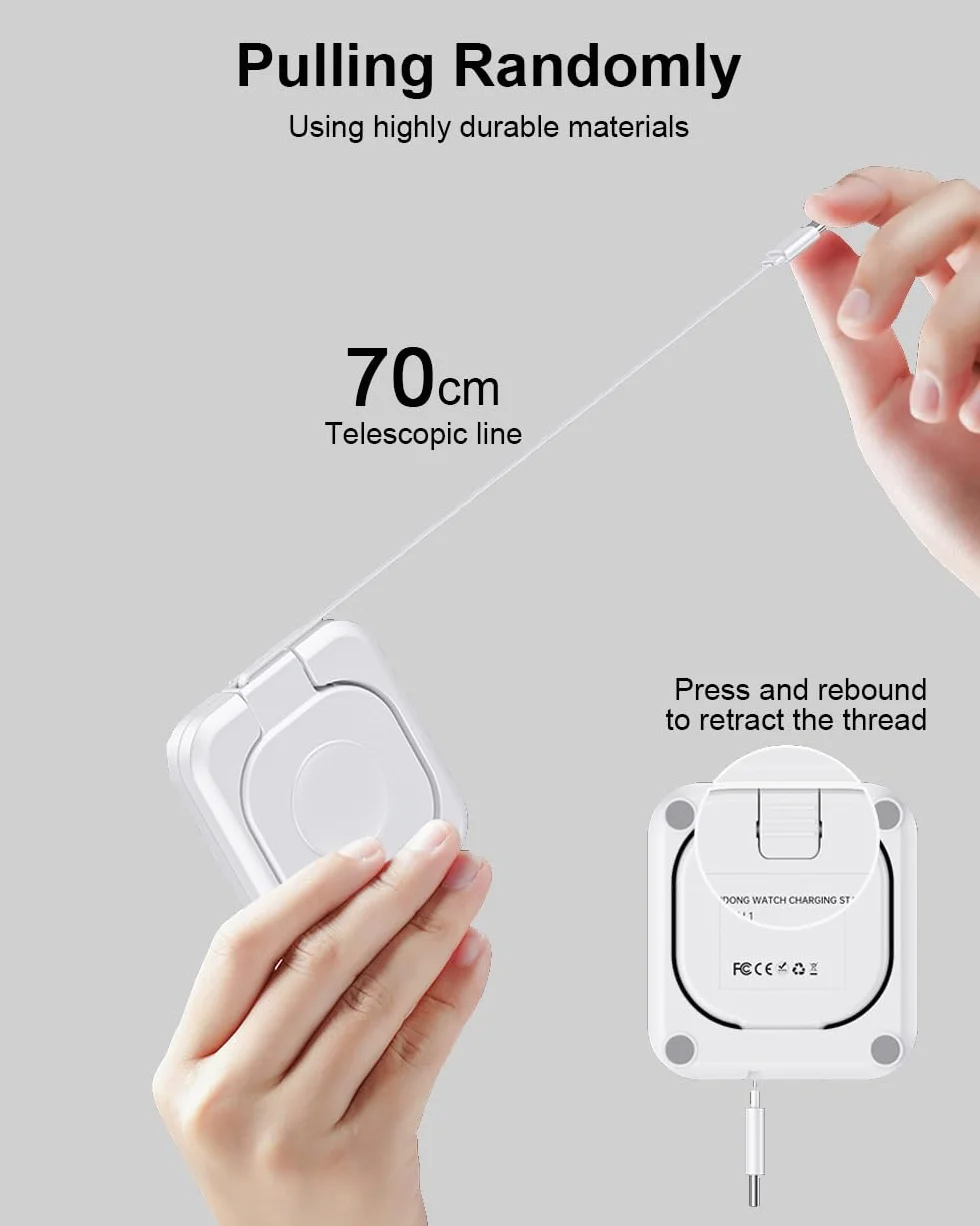 Magnetyczna stacja ładująca Apple Watch, 5 W, bezprzewodowa, szybka ładowarka iWatch z kablem USB C, tryb nocny, do Apple Watch Ultra 2/10/9/8/7/6/SE/SE2/5/4/3/2, przenośny, podróżny, chowany, biały