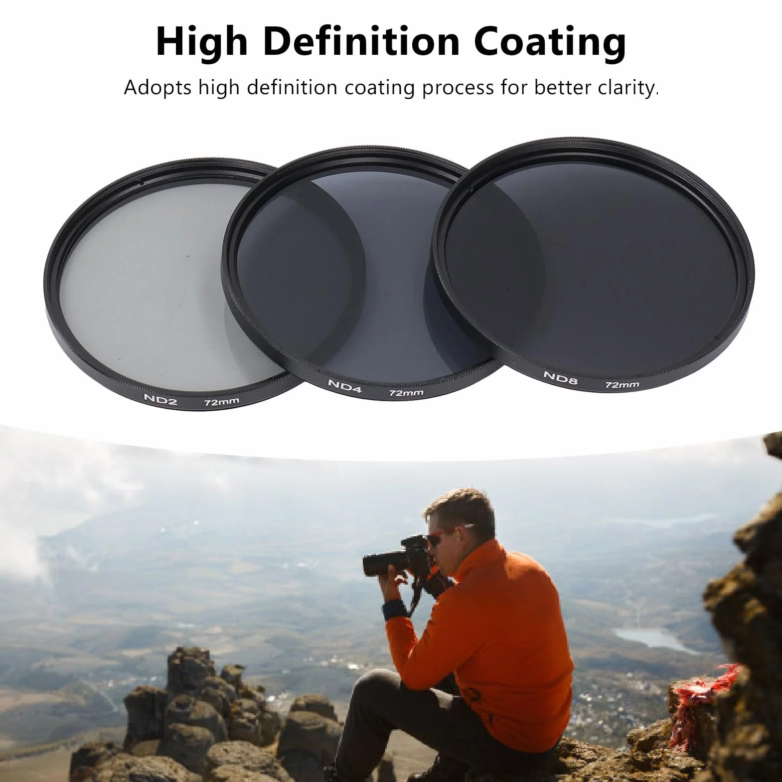 Zestaw Filtrów ND, z Filtrem ND2, Filtrem ND4 i Filtrem ND8 Wielowarstwowa Powłoka HD Zapobiegająca Prześwietleniu Filtr Obiektywu Aparatu do Akcesoriów Fotograficznych (72 mm)