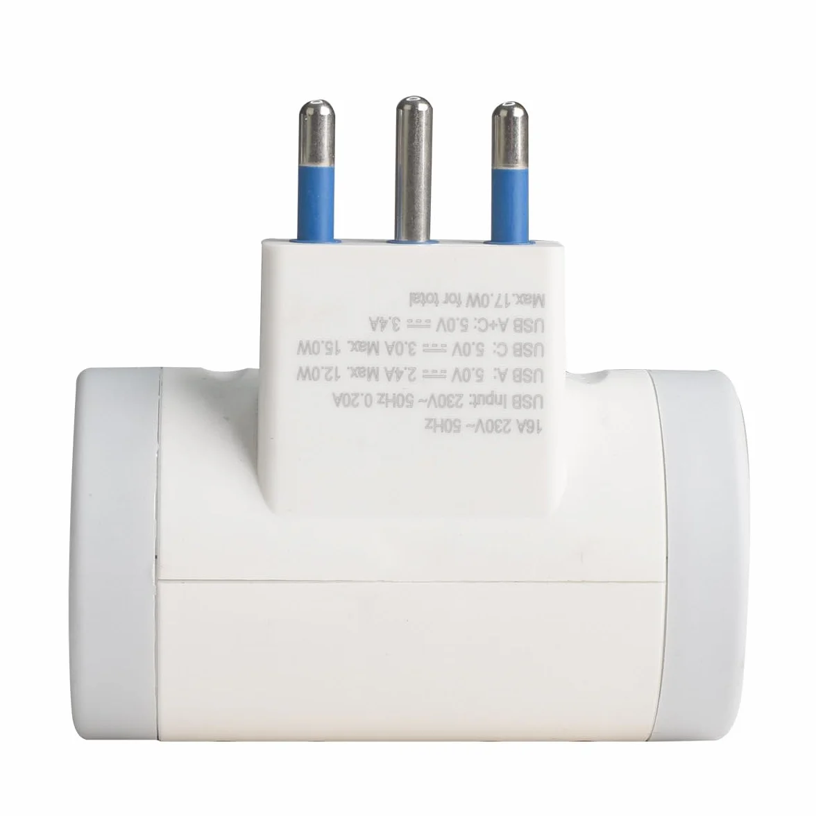 Adapter podróżny Wszystko w 1, wtyczka 16A z 2 gniazdami uniwersalnymi 10A/16A + 1 USB A (2.4A 12W)+ 1 USB C (3A 15W) szybkie ładowanie (10)