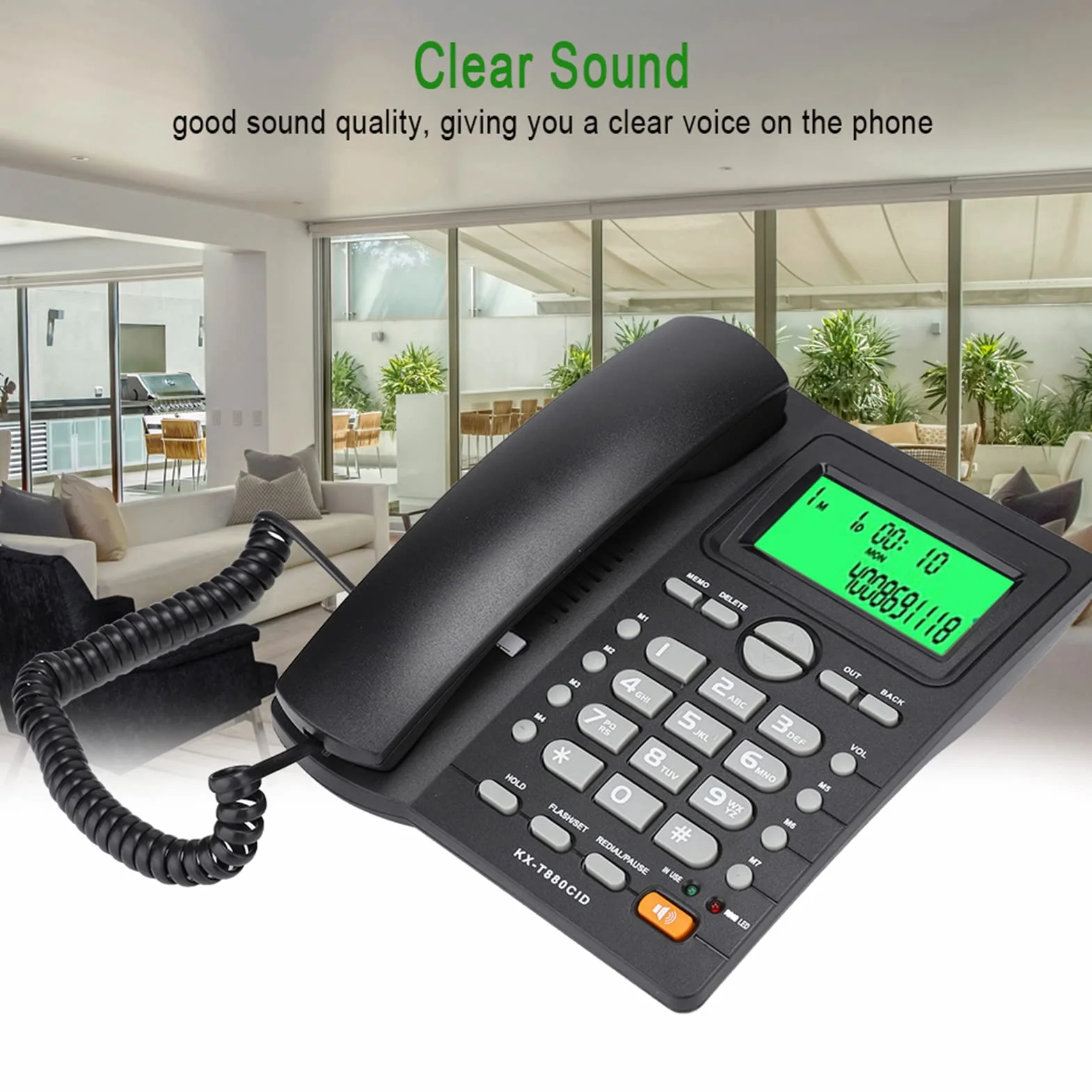 Telefon stacjonarny KX T880C, telefon przewodowy z zestawem głośnomówiącym, identyfikacją dzwoniącego, szybkim wybieraniem i funkcją wyciszenia, telefon z dużym przyciskiem do domowego biura, nie wy