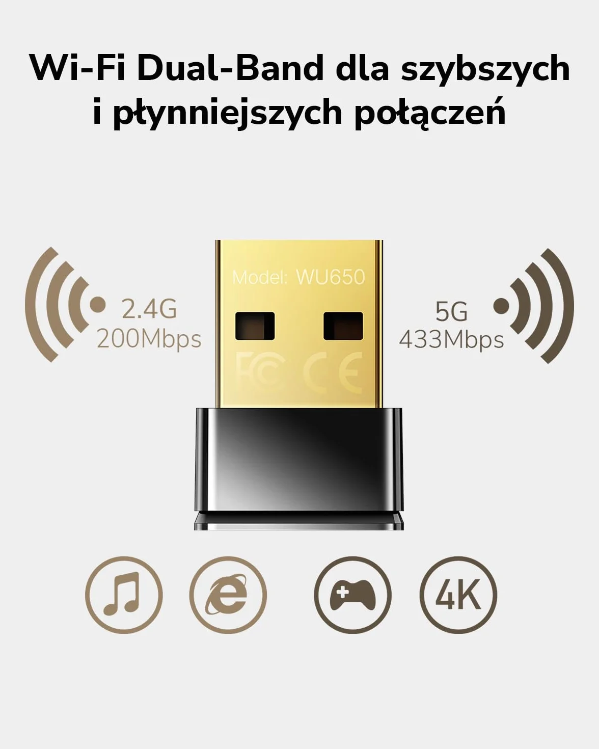 Cudy AC650 Bezprzewodowy adapter WiFi USB 650Mbps Nano