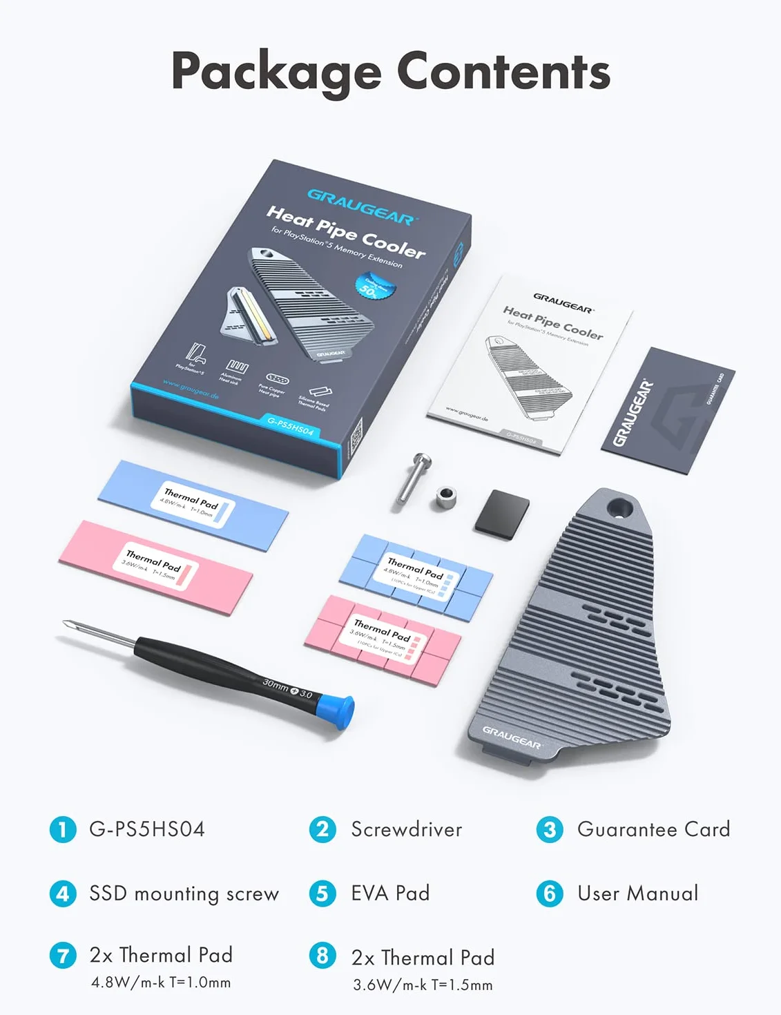 GRAUGEAR Osłona radiatora SSD PS5, radiator M.2 NVMe PS5, konstrukcja w kształcie promu, rozpraszanie ciepła z chłodnicą rury cieplnej i aluminiową płetwą do NVMe M2 PCIe 4.0 [G-PS5HS04]