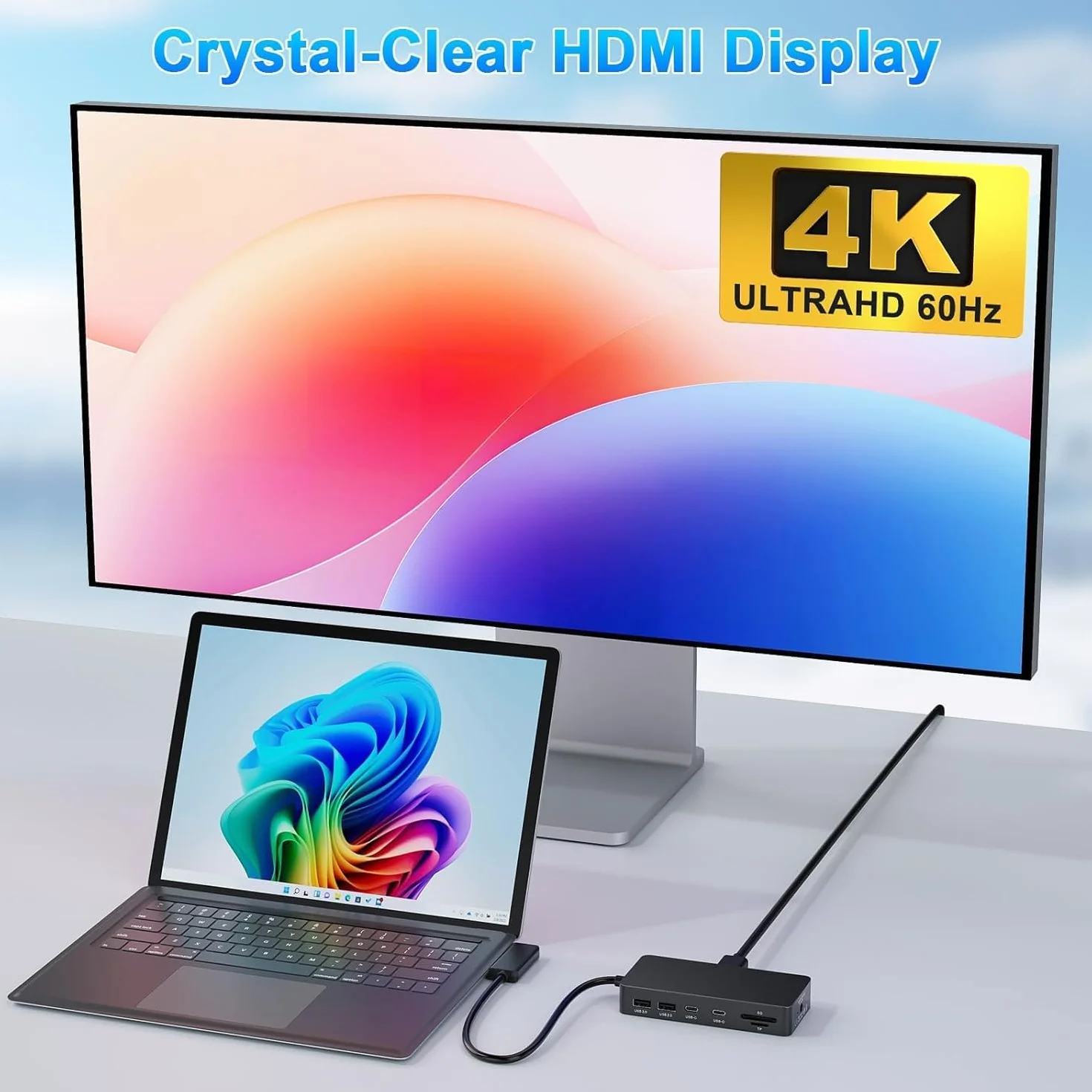 Stacja dokująca 11 w 1 do Surface Pro, Microsoft Surface Dock z dwoma ekranami, 4K 60 Hz HDMI+VGA, czytnik kart MS do Microsoft Surface Pro 11/10/9/8/X/7/6/5/4, Surface Laptop Go/7/6/5/4/3/2/1 Su