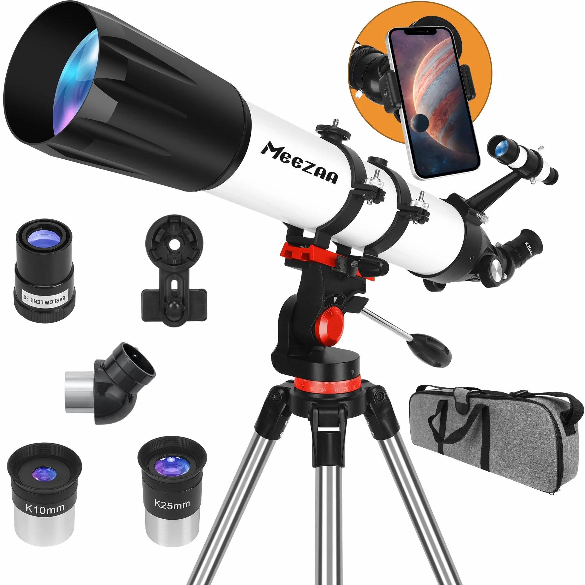 MEEZAA Teleskop, teleskop astronomiczny dla dorosłych, 90 mm, przysłona 800 mm, AZ Mount, refraktor astronomiczny dla dzieci, początkujących, do obserwacji księżyca i planet