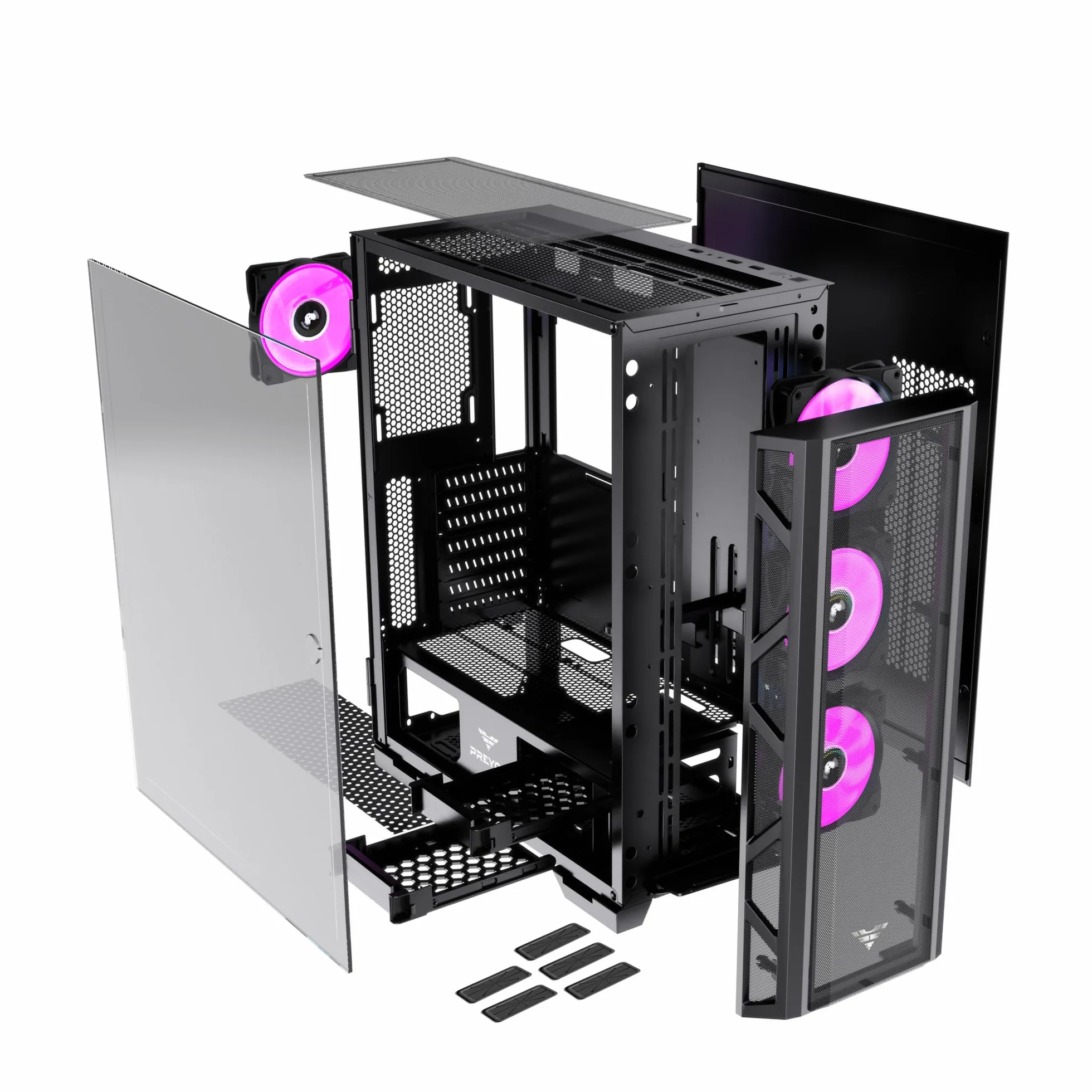 PREYON Obudowa PC Komputerowa Mid Tower Modułowa ARGB Szkło Hartowane Micro ATX Mini ITX Gaming Chłodzenie Wodne USB 2.0 3.0 Magnetyczny Filtr Kurzu 4 Wentylatory Grafika 360mm – Nest Meshy+