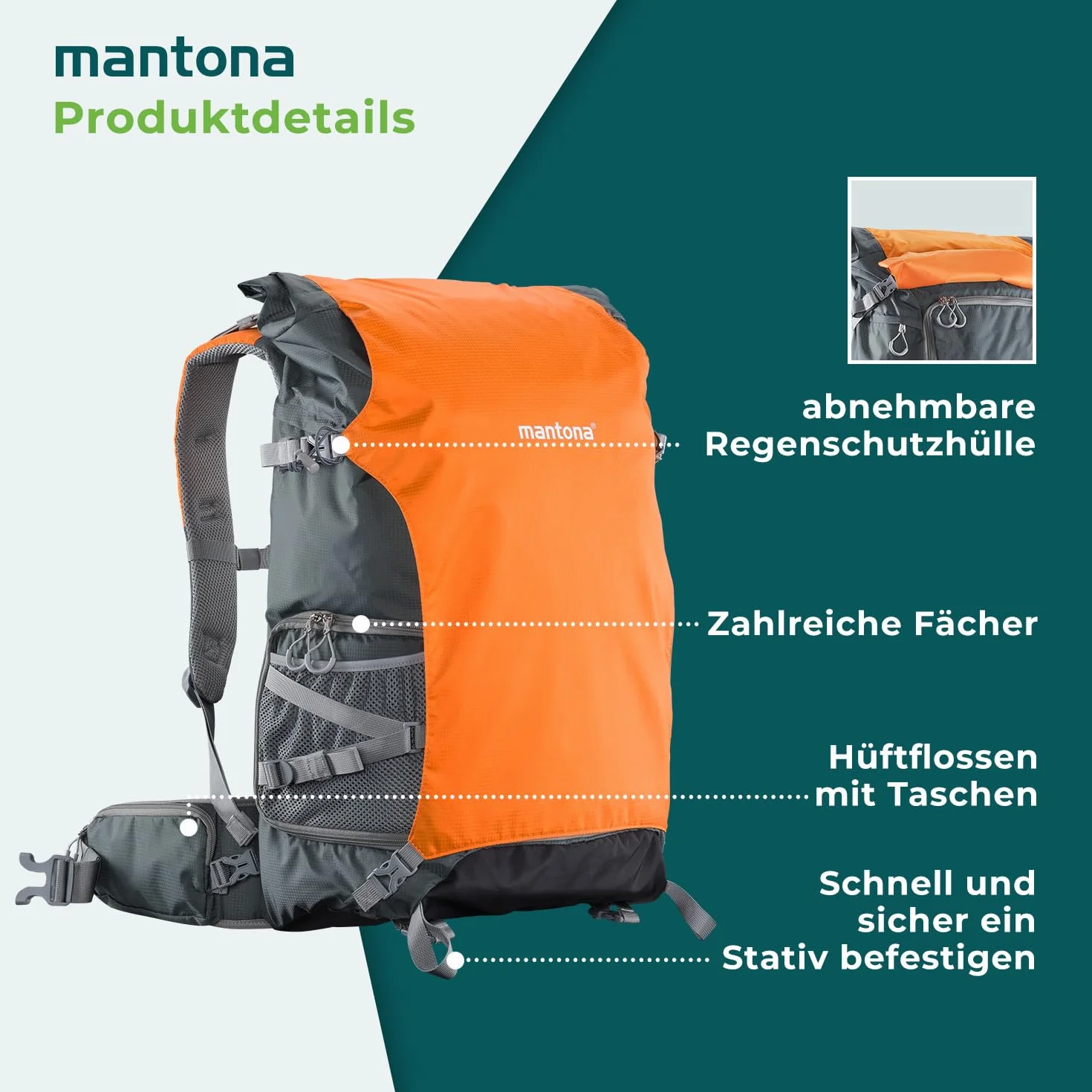Mantona ElementsPro 50 plecak outdoorowy i na aparat fotograficzny (odpowiedni do 1 do 2 aparatów, od 4 do 5 obiektywów, zasilacz i akcesoria, kieszeń na laptopa do 15 cali, z praktycznego nylonu z
