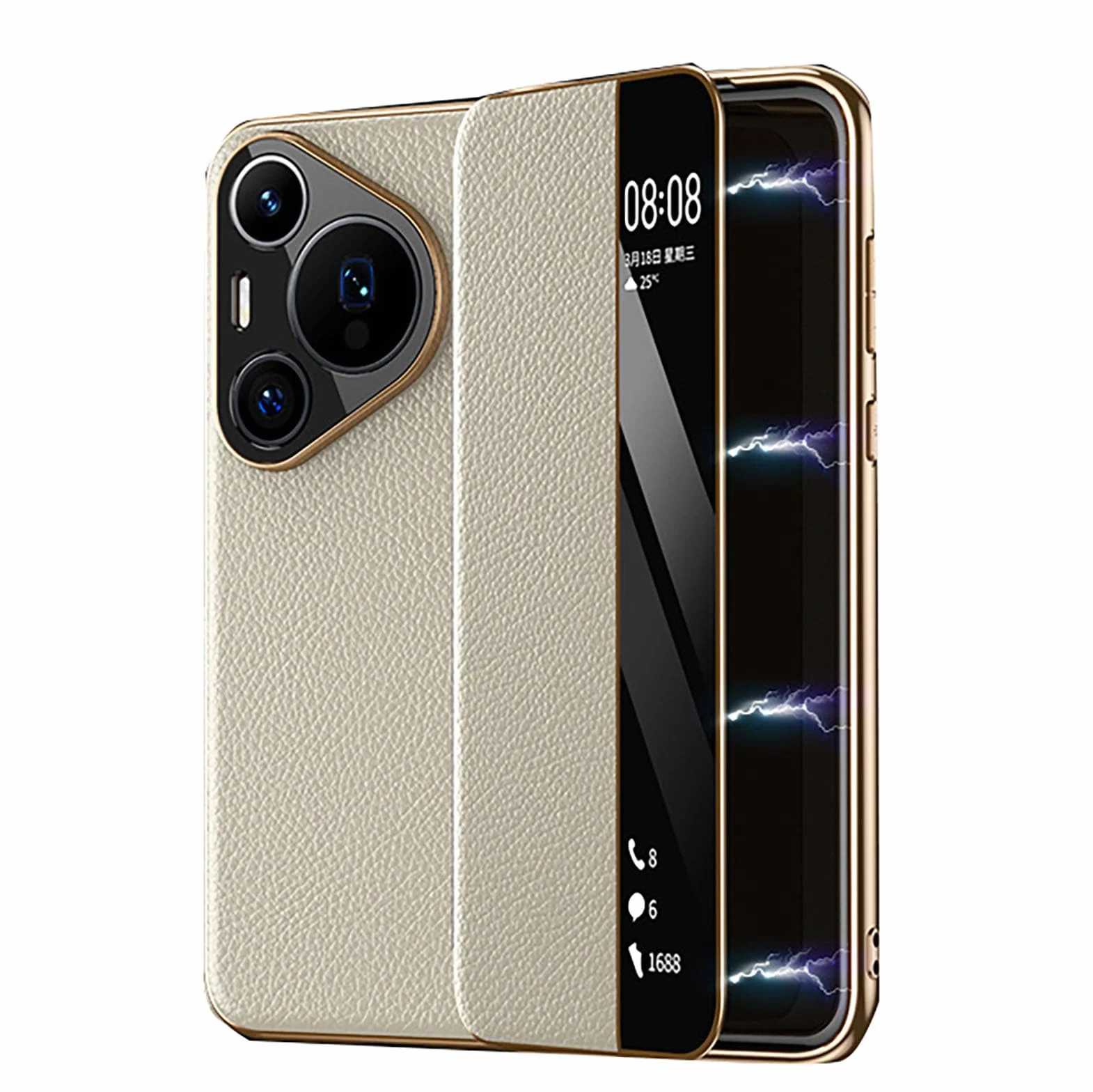 Etui z klapką do Huawei Pura 90 Pro Max/90 Pro/90, magnetyczne etui ze skóry z inteligentnym oknem, pełnoklatkowe etui na telefon, białe, 90 Pro