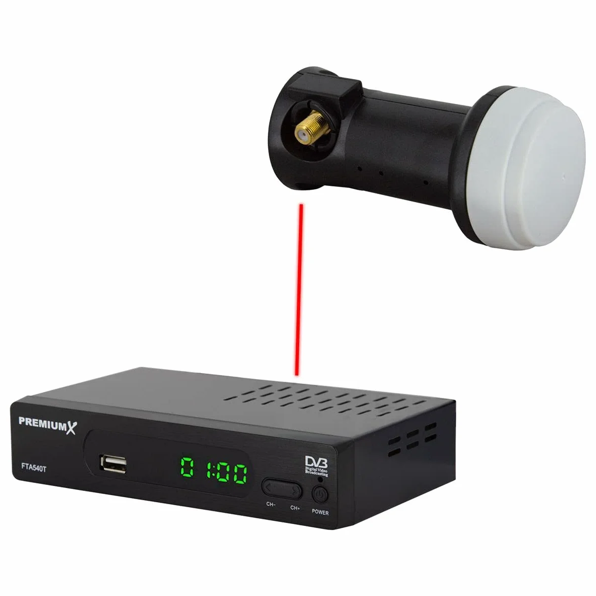 PremiumX Deluxe Single LNB - konwerter sygnału satelitarnego dla 1 użytkownika w jakości HD, UHD i 4K z DVB-S2 i oscylatorem referencyjnym PLL