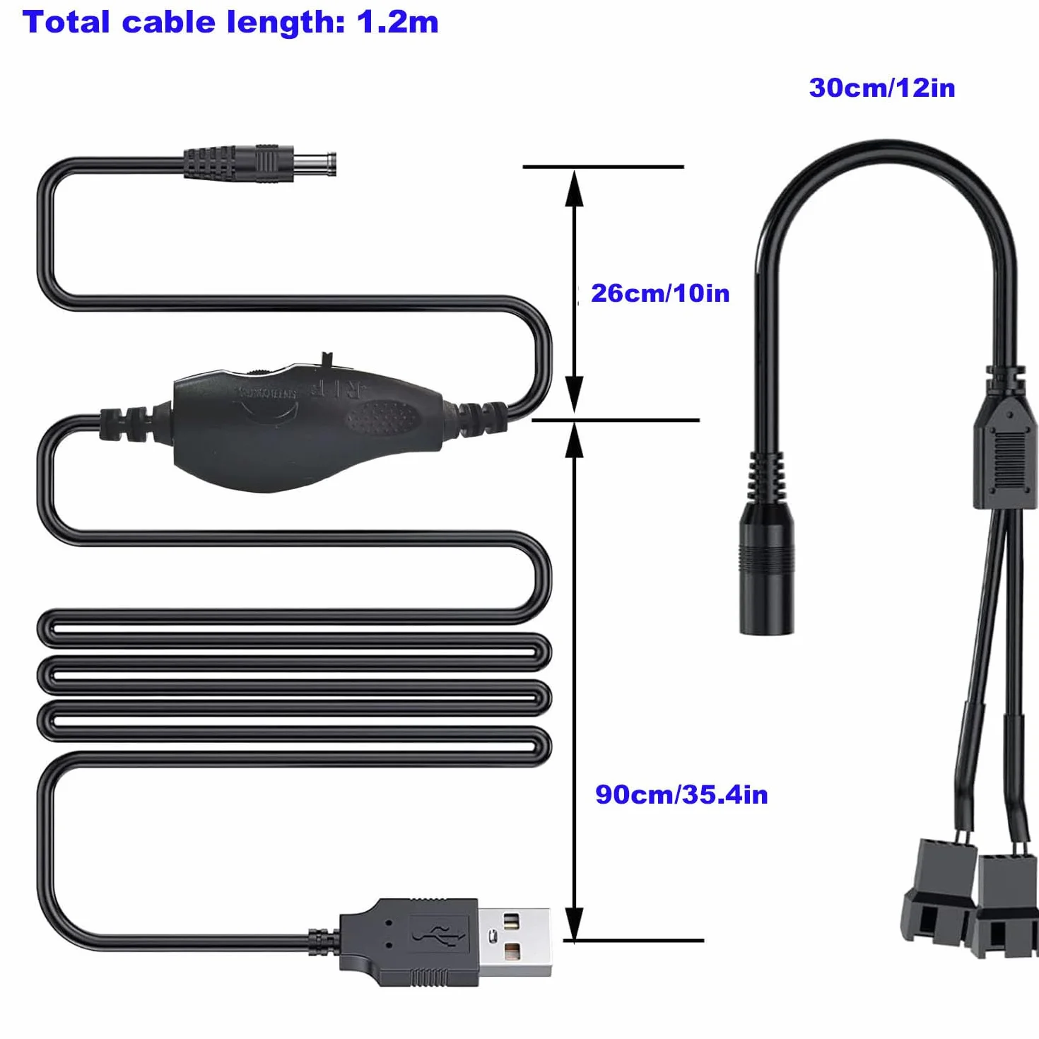 RUNCCI-YUN Regulator wentylatora 12V USB,USB DC 5V Booster do 12V 2 pin regulator prędkości wentylatora z 3/4 pin kabel zasilacza wentylatora(1 do 2)