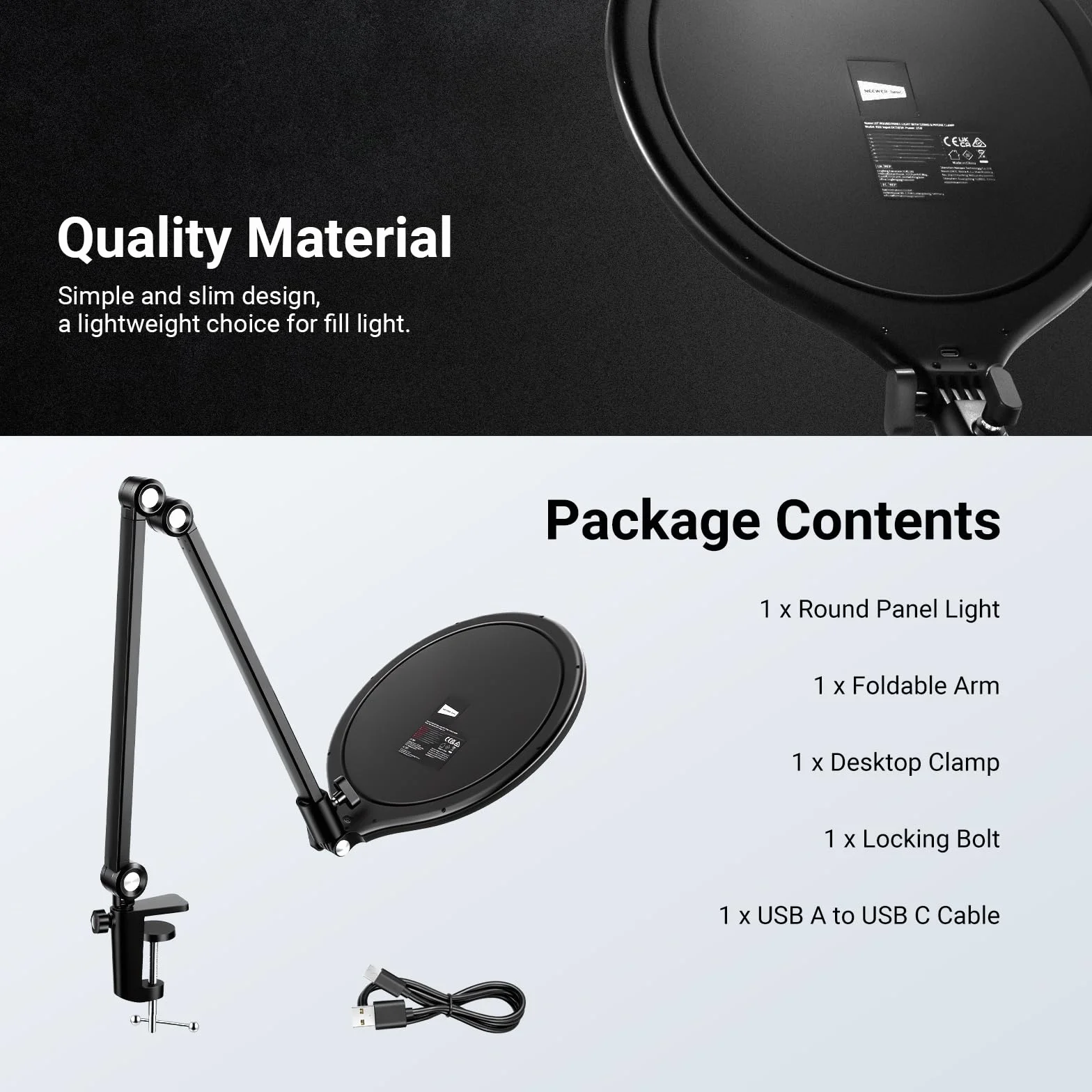 NEEWER BASICS 10,5" światło strumieniowe LED, pełny ekran 3000-6500 K, 15 W, z regulowanym ramieniem, stojakiem, zaciskiem do laptopa, komputera, wideo, konferencji Zoom, R10