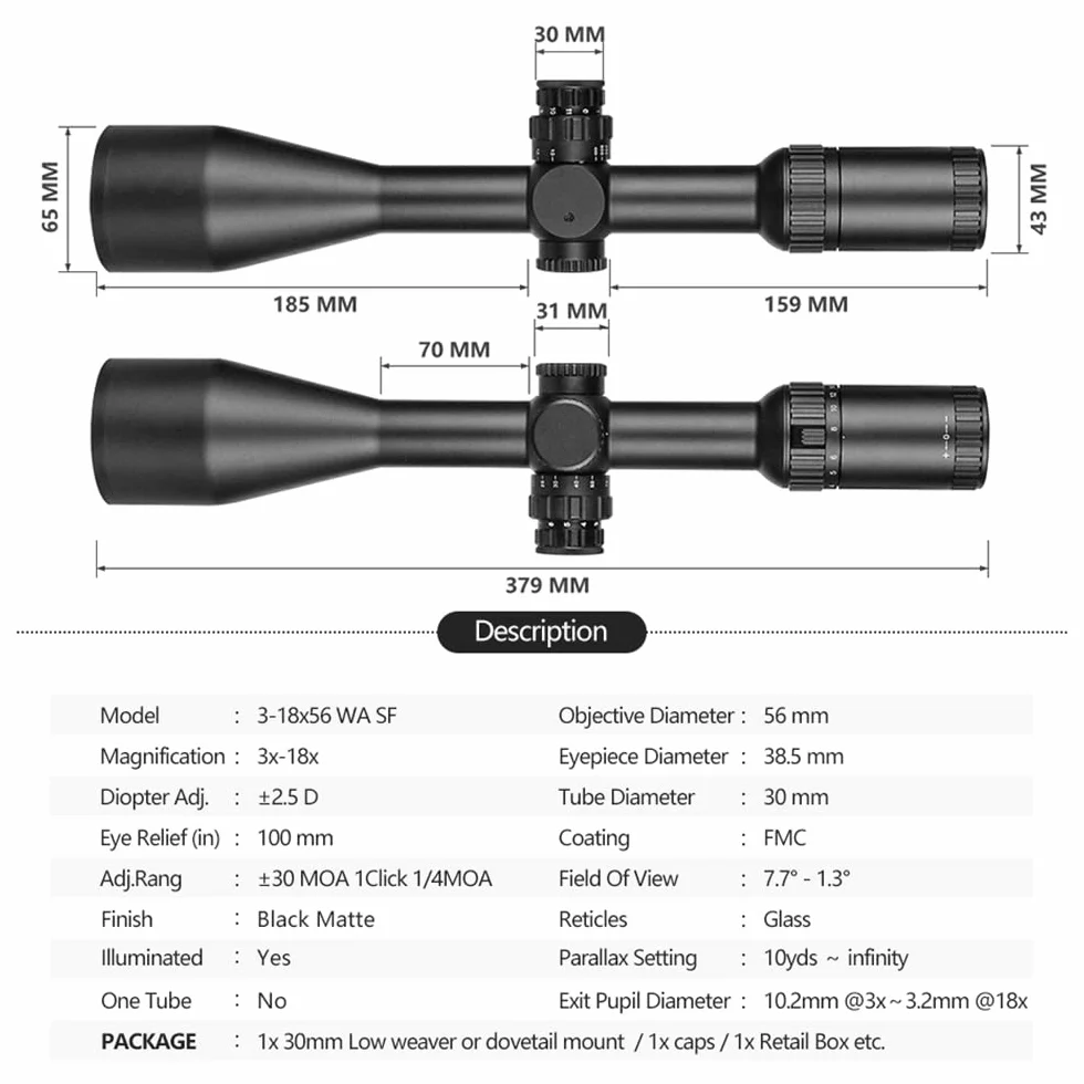 SPINA OPTICS 3-18x56mm luneta celownicza strzelanie taktyczne celownik optyczny, drugi ogniskowy samolot myśliwski luneta celownicza, 30mm lunety rurowe