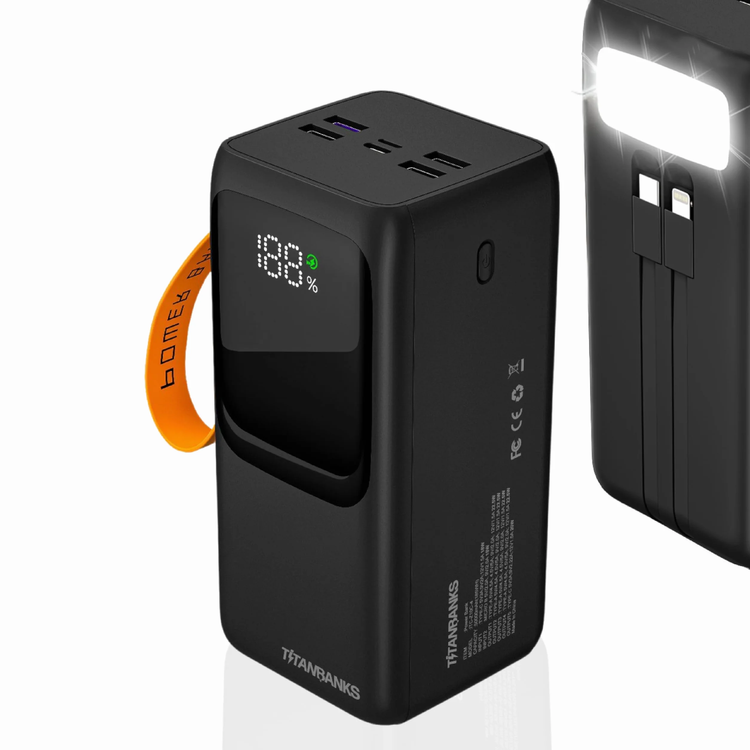 Titan X powerbank 50000 mAh 22,5 W funkcja szybkiego ładowania z latarką, zewnętrzny akumulator do telefonu komórkowego i tabletu, 5 wyjść i 3 wejścia