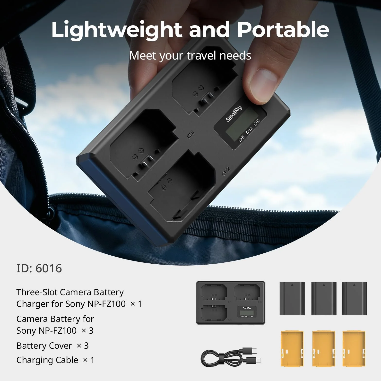 SMALLRIG aparatu Zestaw akumulatorów NP-FZ100, ładowarka LCD z trzema gniazdami i 3 bateriami o pojemności 1940mAh, do Sony A7V/A7IV/A7III/A7C/A6700/A6600/FX3/FX30/ZV-E1/ZV-E10II/A9III/A7RV – 6016