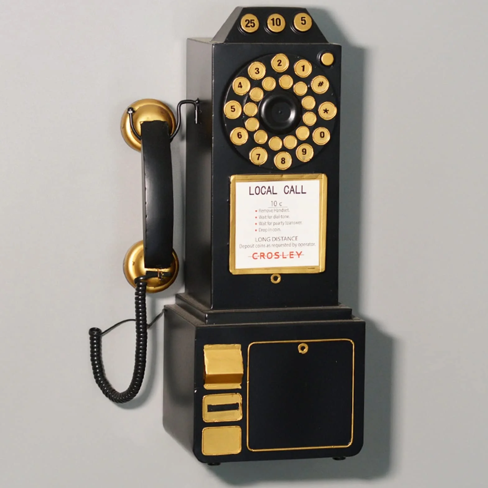 Czarny ścienny telefon w stylu vintage Kreatywny stary obrotowy telefon stacjonarny w stylu europejskim do domowego hotelu - Retro telefony stacjonarne Ozdoba z ruchomą słuchawką