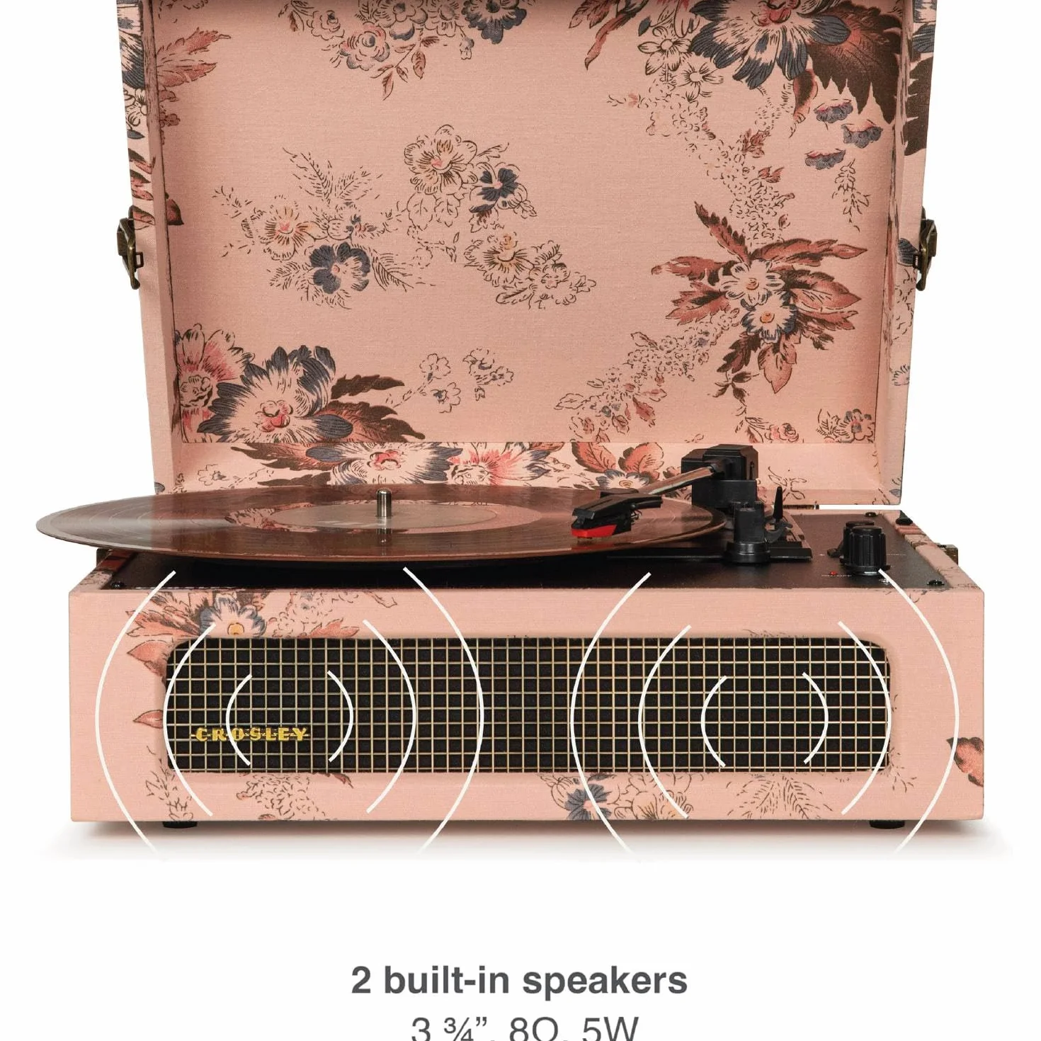 Crosley Voyager gramofon z 2 głośnikami, Bluetooth In&Out i AUX - 3-biegowy odtwarzacz Vintage - do płyt winylowych o przekątnej 7", 10" i 12", przenośny z wbudowaną obudową (kwiatowy)