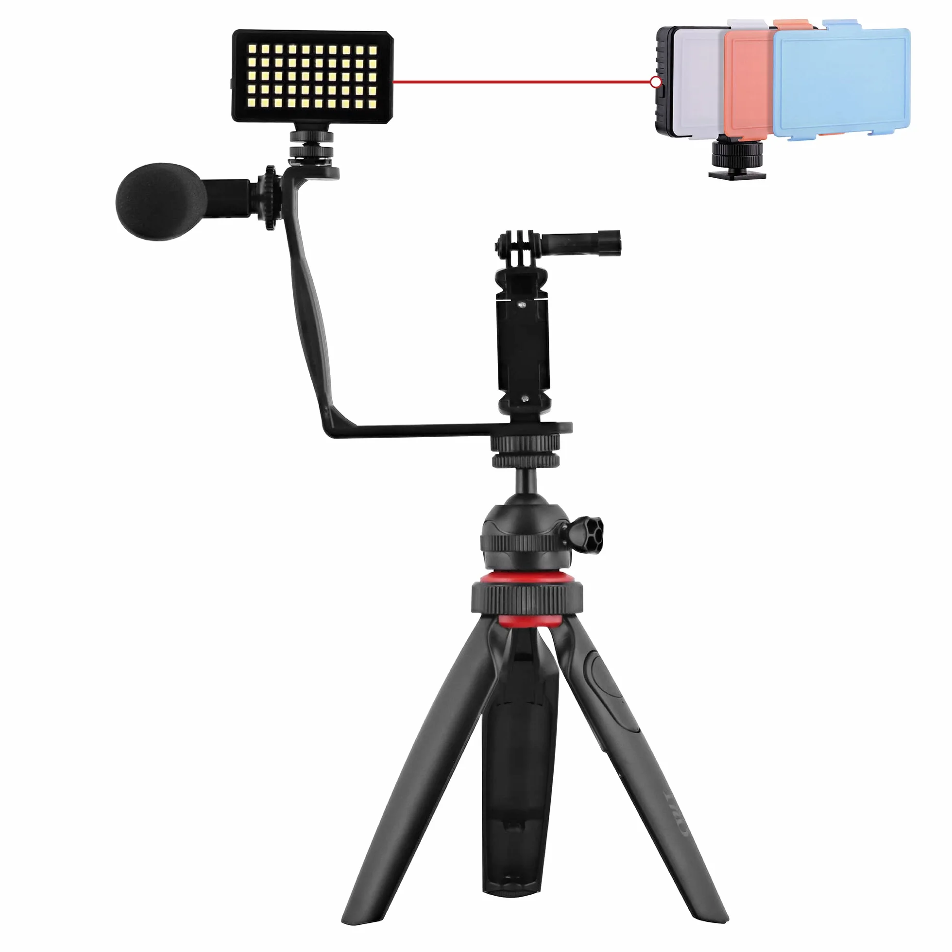 T'nB TnB PKVLOGGER Vlogger zestaw akcesoriów statyw, uchwyt na smartfon, mikrofon, lampa błyskowa LED i pilot zdalnego sterowania Bluetooth