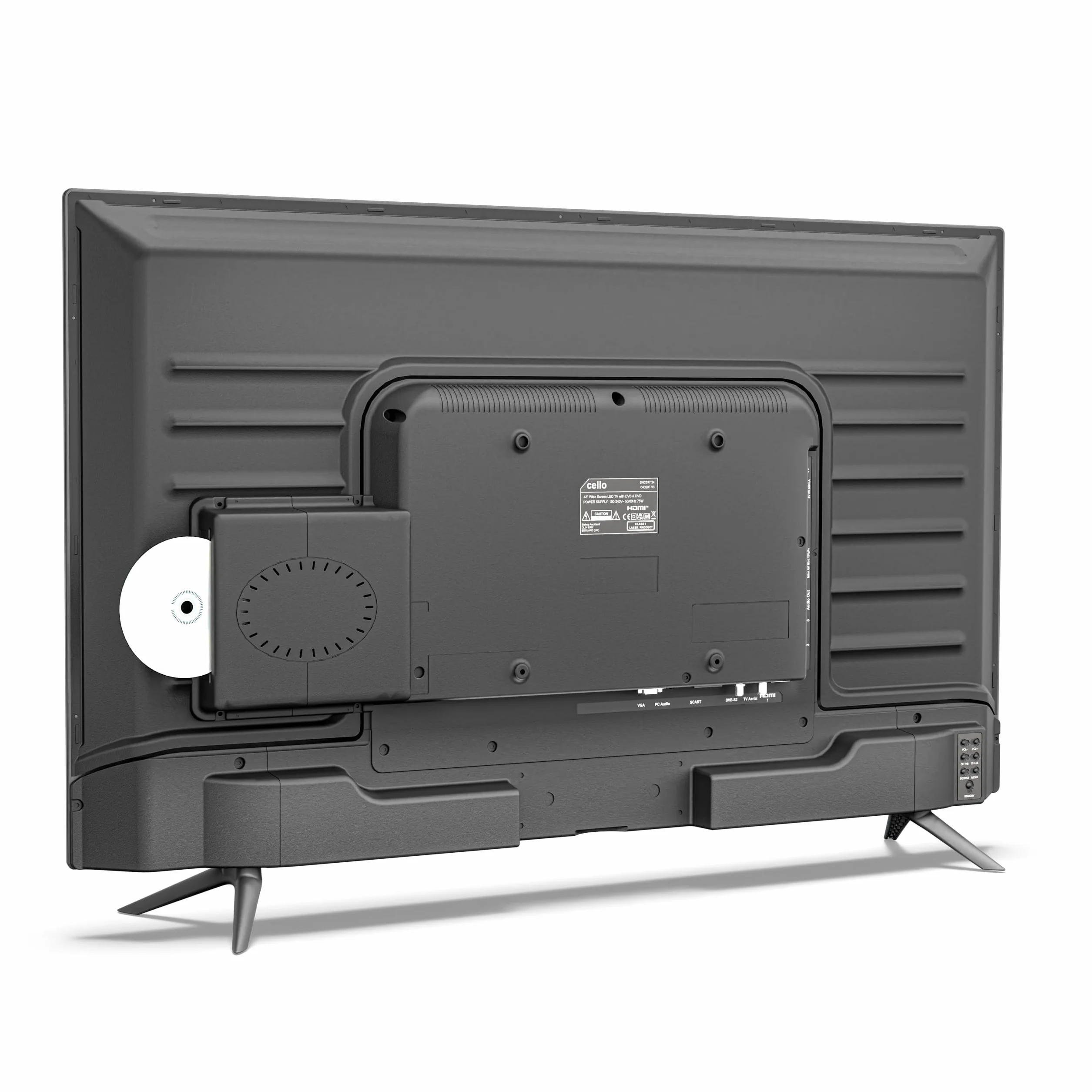 Cello C4320F 43" Full HD LED TV z wbudowanym DVD, Freeview HD i tunerem satelitarnym, 3x HDMI, USB 2.0 do nagrywania TV, łatwa instalacja, bez Smart TV