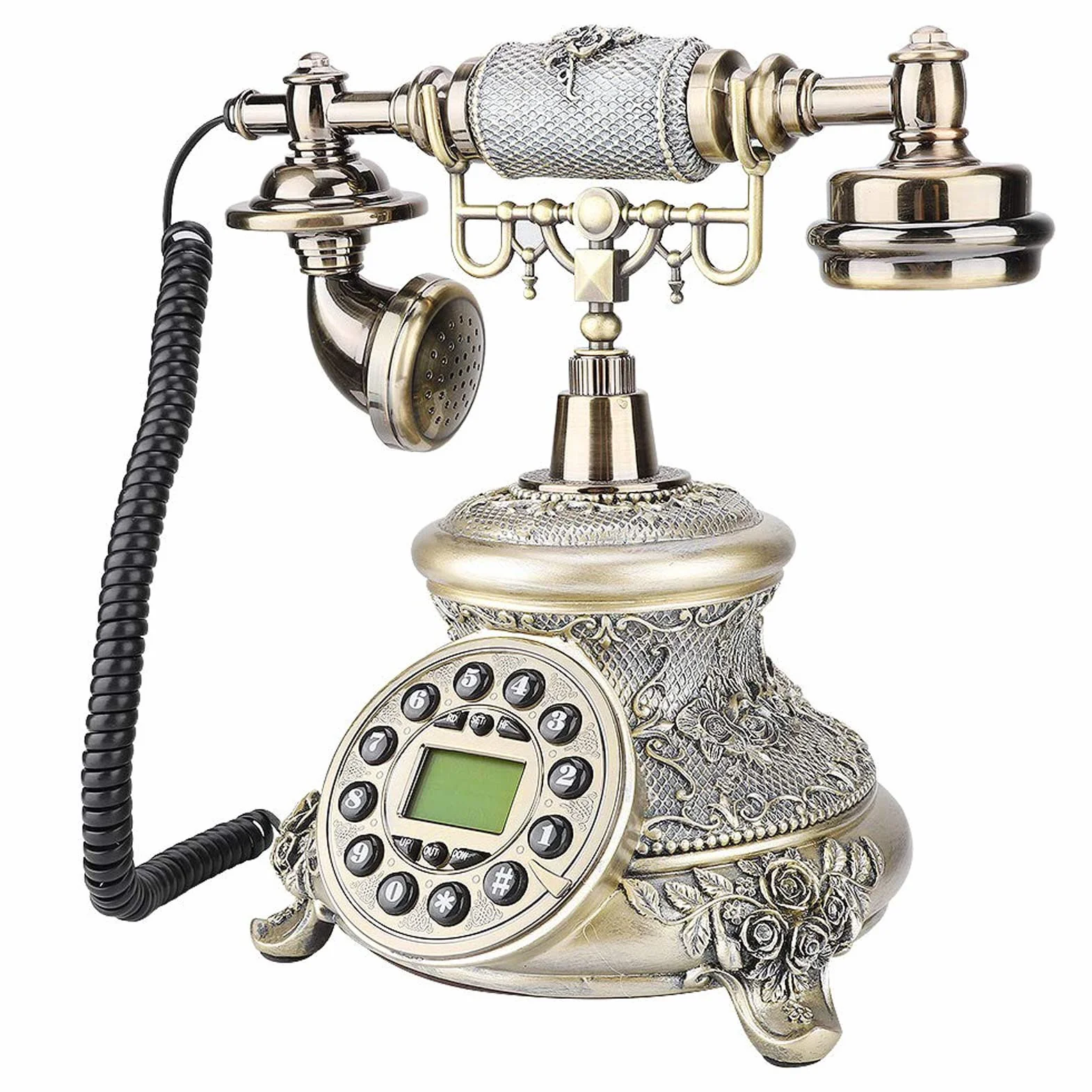 Wysokiej klasy telefon retro vintage, europejskie staromodne antyczne telefony stacjonarne do domu z wyświetlaczem LCD z przyciskiem do domu, biura, hotelu gwiazdkowego