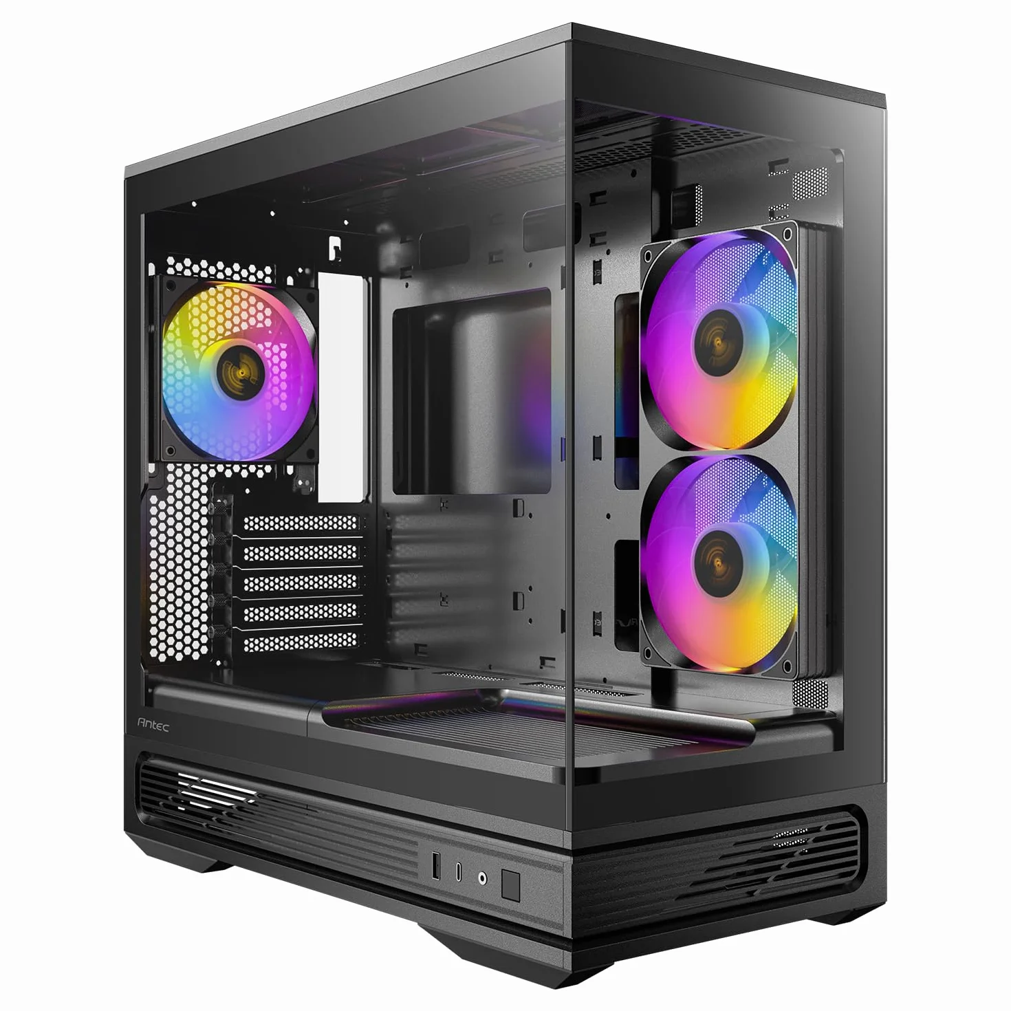 Antec C2M ARGB, kompaktowa obudowa MicroATX, panoramiczne szkło hartowane, wysoki przepływ powietrza, 3 wentylatory PWM ARGB w zestawie, obsługa chłodnicy 360 mm i procesor graficzny 415 mm, typ C 10