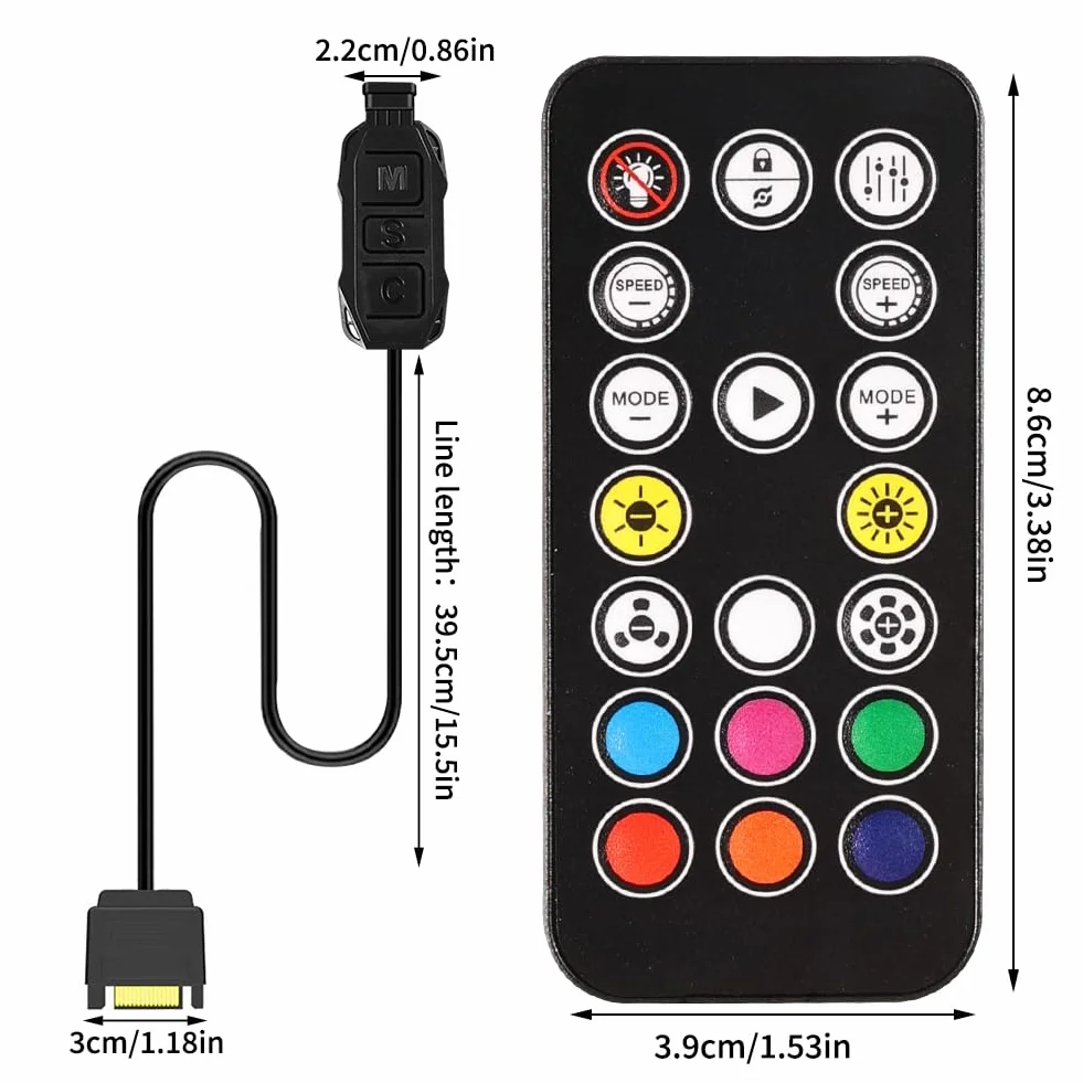 ARGB pilot zdalnego sterowania do rozdzielacza ARGB, 5 V, 3-pinowy kontroler SATA Power RGB, obudowa komputerowa, pilot zdalnego sterowania z 17 przyciskami, przełącznik RGB Fan Hub do wentylatorów