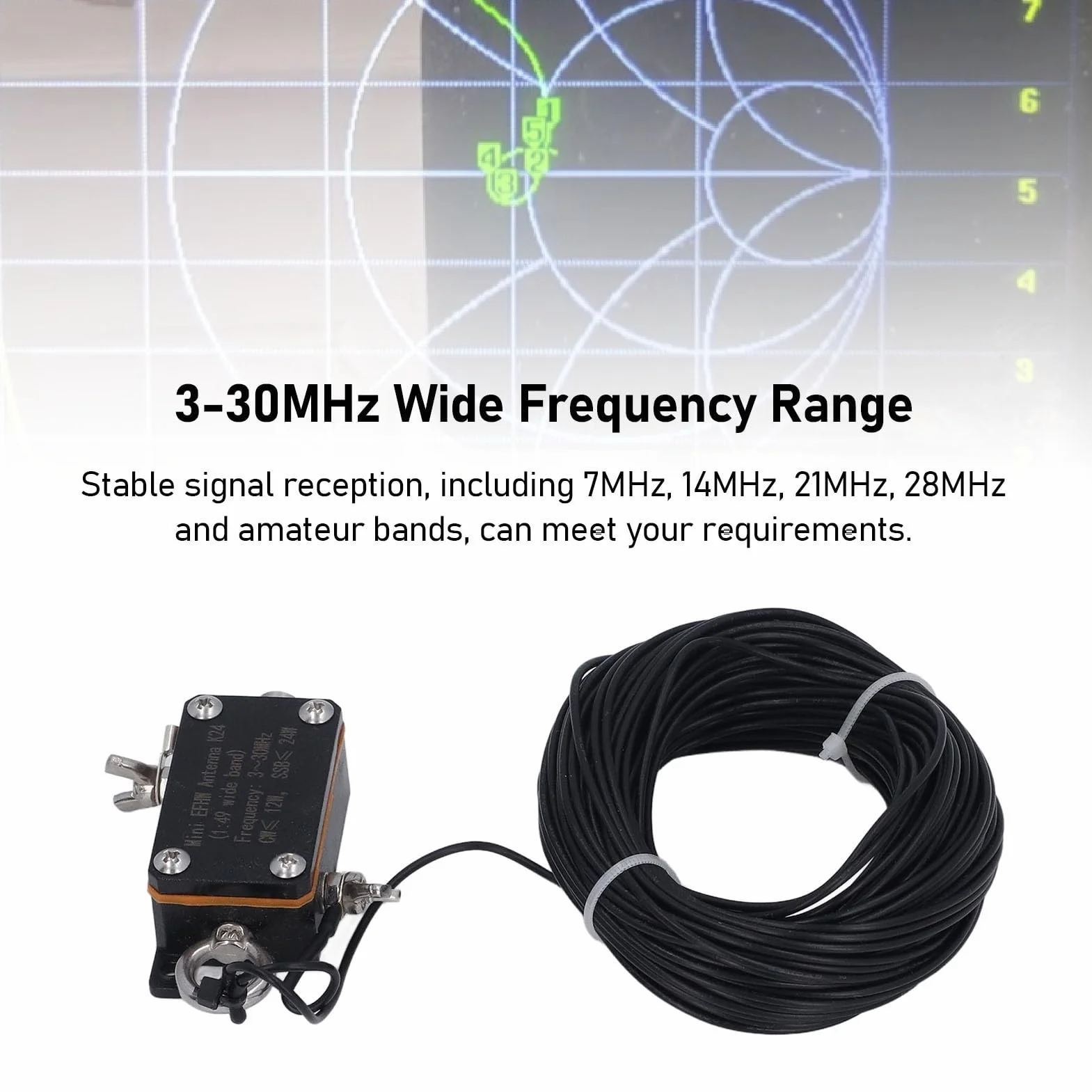 Antena Mini EFHW, Antena Krótkofalowa, Balun 1:49, 3‑30 MHz, Kompaktowy, Standardowy Interfejs, Antena Półfalowa z Zasilaniem Końcowym