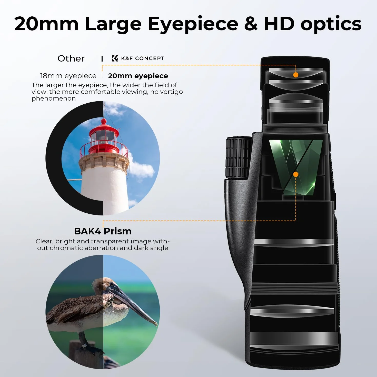 K&F CONCEPT 8–32 x 50 Monokular zoom z uchwytem na telefon komórkowy, monokular dla dorosłych - pryzmat BAK4 i soczewka FMC - wodoodporny IP66 - świetny do obserwacji ptaków, wędrówek, polowania