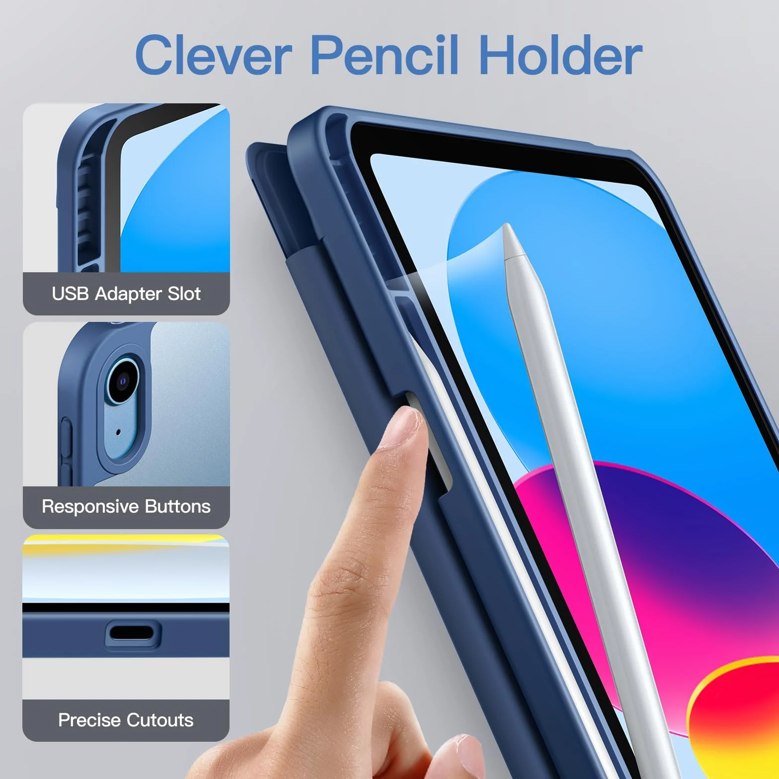 JETech Etui Matowe dla iPad (A16) 11./10. Generacja (2025/2022) z Pencil Uchwyt, Matte Półprzezroczysta Tyłna Obudowa Slim Stojak Ochronny Case (Granatowy)