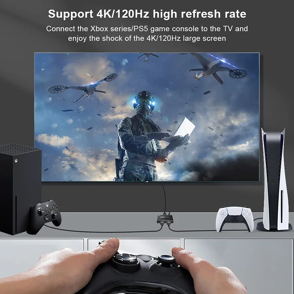HDMI Ultra HD 8K HDMI 2.1 High Speed 48 Gb/s, przełącznik kierunkowy, tylko 2 cale, 1 wyjście 8K przy 60 Hz 4K przy 120 Hz, konwerter kompatybilny z projektorami Xbox PS5, monitorami