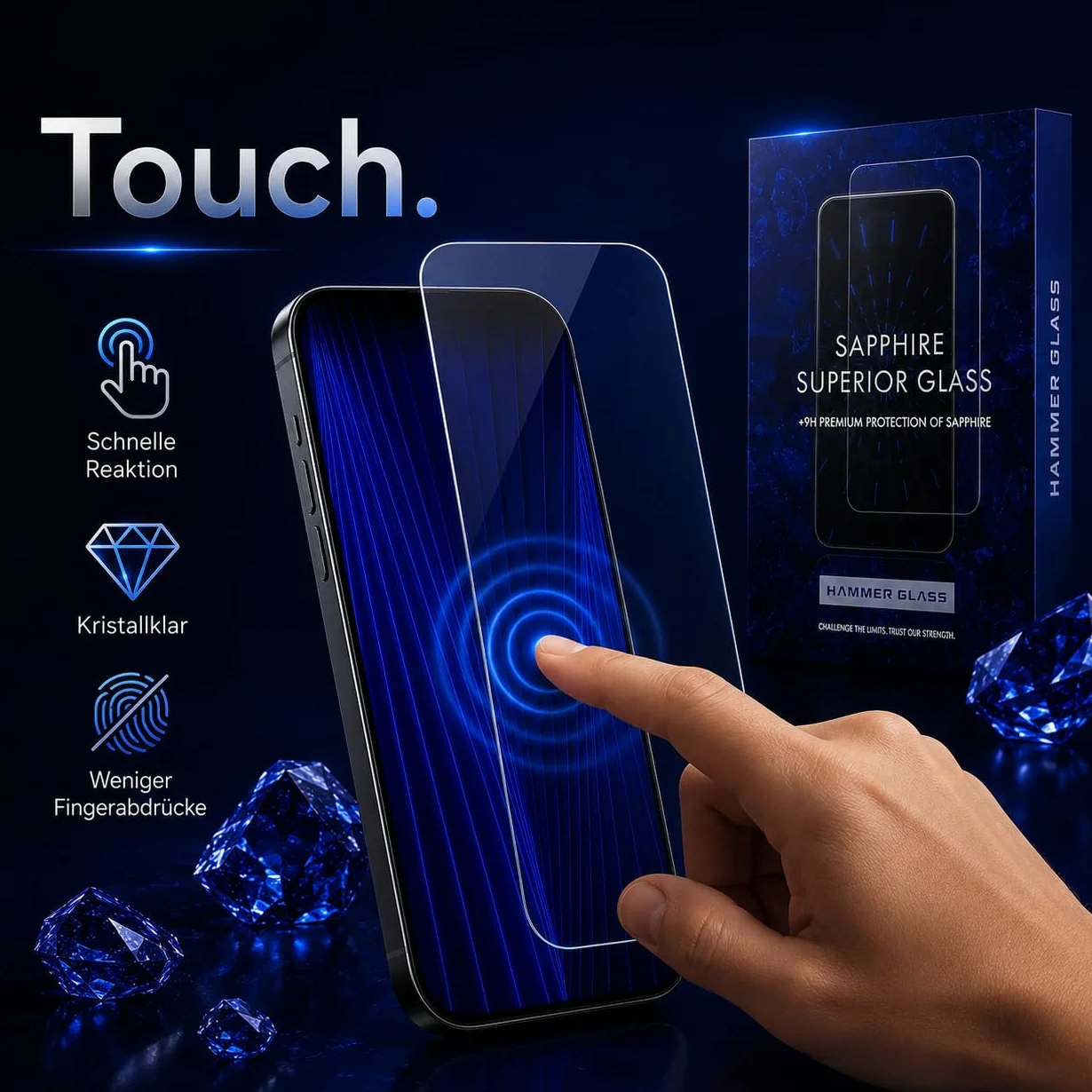 Hammer Glass 100% szafirowe szkło młotkowe do iPhone 17 Air Panzer szkło ochronne, ponad 9H twardość 9H + szkło ochronne na wyświetlacz z szafiru 6,55", łatwe narzędzie do montażu, ultra przezroczyste