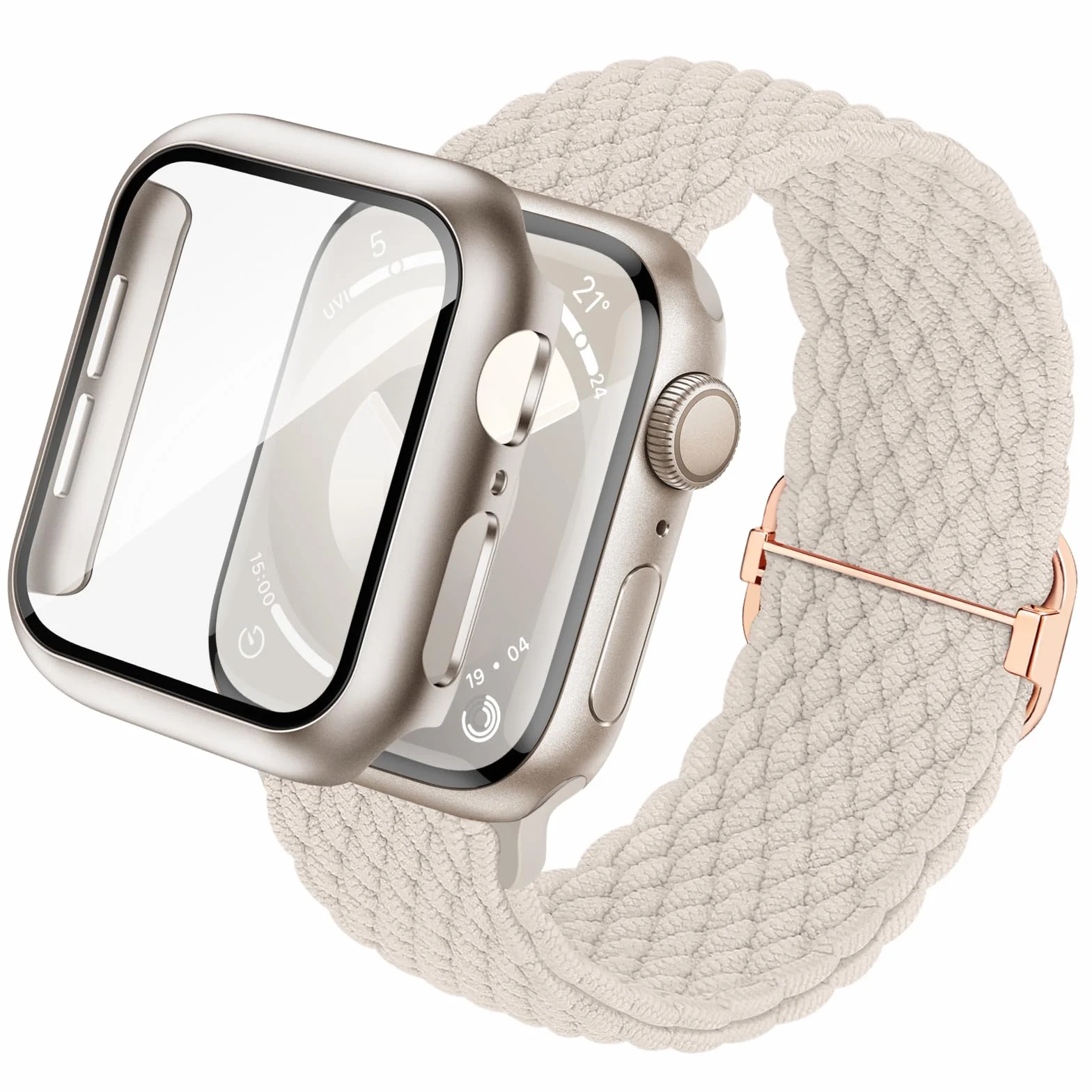 Pleciony pasek 3 w 1 do Apple Watch 40-46 mm z etui i szkłem hartowanym 9H iWatch SE 10-4