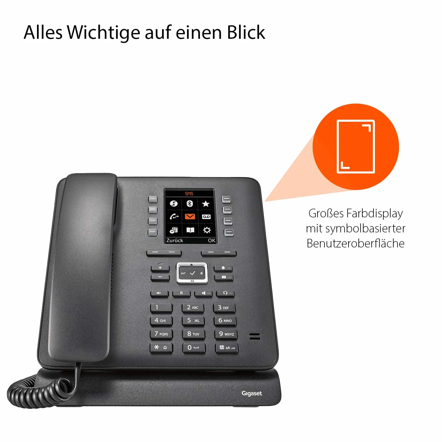 Gigaset T480HX – telefon biurkowy do bezprzewodowego podłączenia do podstawy DECT lub routera – duży kolorowy wyświetlacz – wymiana danych przez Bluetooth i micro USB – duża książka telefoniczna,