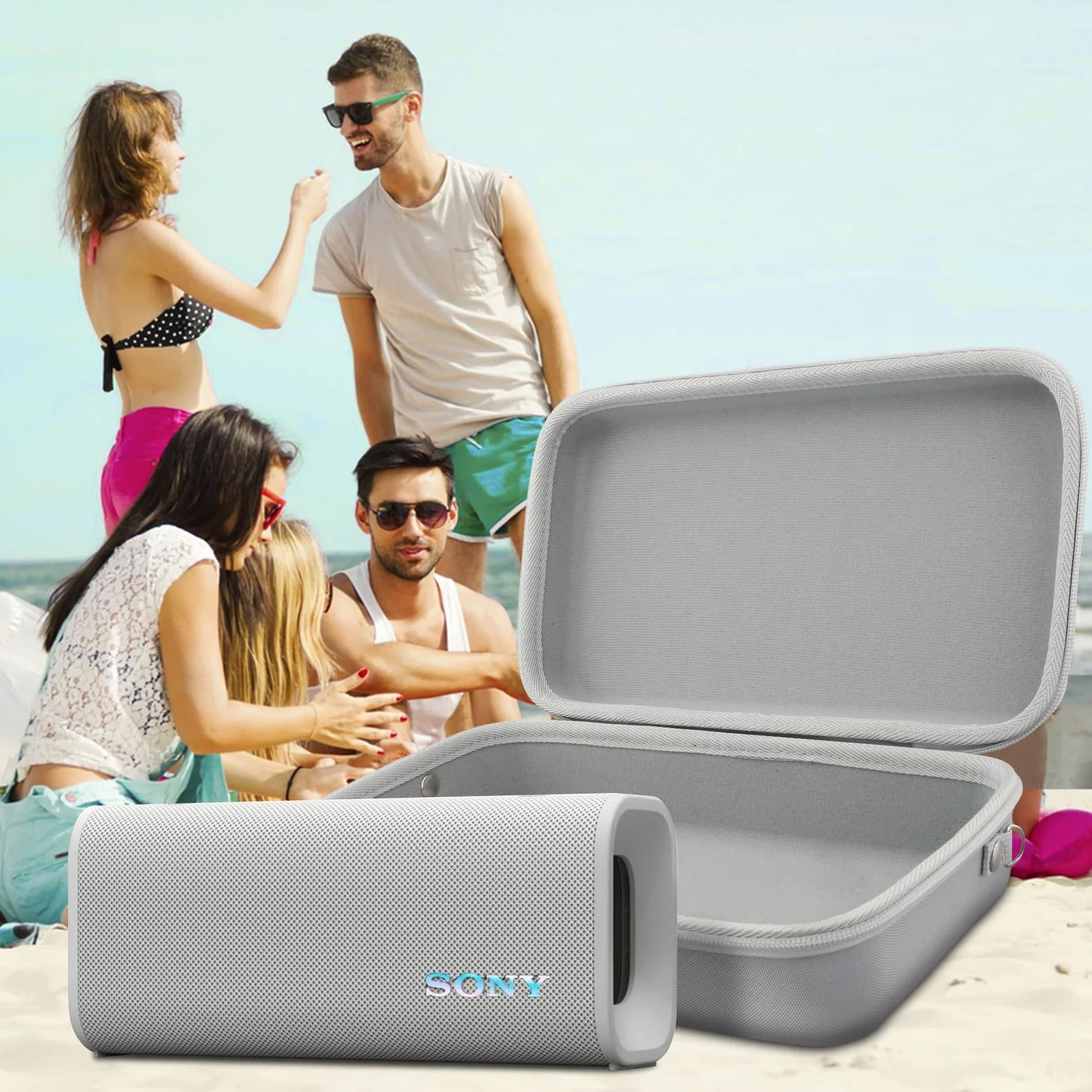 co2CREA Twarde etui do bezprzewodowego głośnika Bluetooth Sony ULT Field 3, białe | Przenośna torba podróżna z odpinanym paskiem na ramię i uchwytem, odporna na wstrząsy powłoka EVA i miękka podszewka