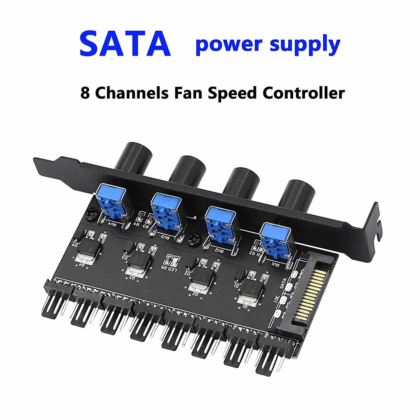 SinLoon 4-gałkowy regulator prędkości wentylatora chłodzącego PC 8 kanałów koncentrator wentylatora do obudowy procesora HDD VGA PWM wentylator PCI wspornik 12 V zasilanie wentylatora interfejs SATA/4
