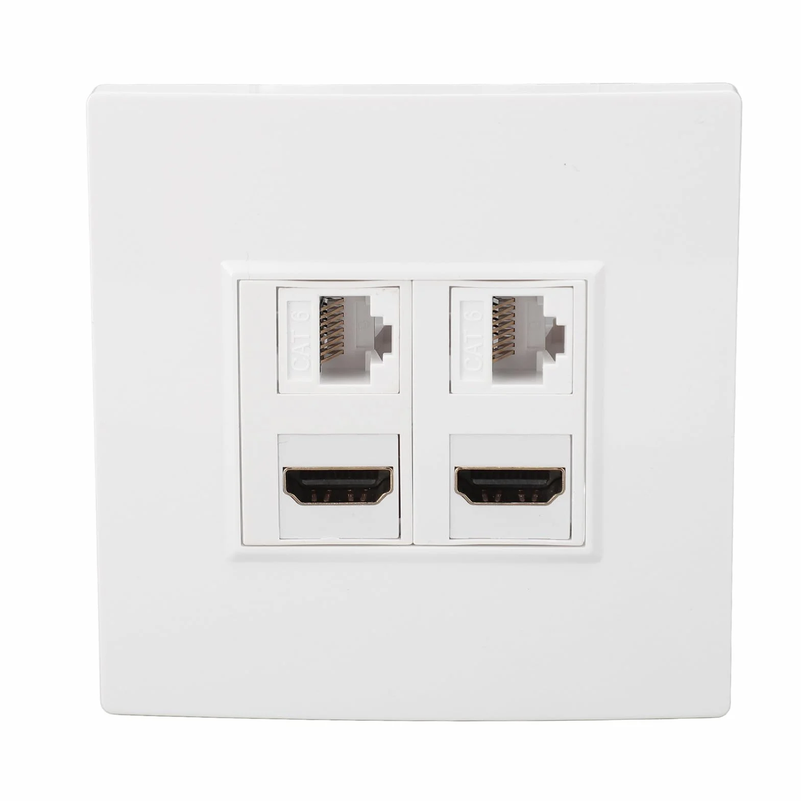 Płyta ścienna HDMI CAT6 Ethernet, 4-portowy Multimedialny Panel Informacyjny, 2 Złącza HDMI 2 CAT6, do Komputerów, Telewizorów, Dysków Twardych, Projektorów, Pasuje do
