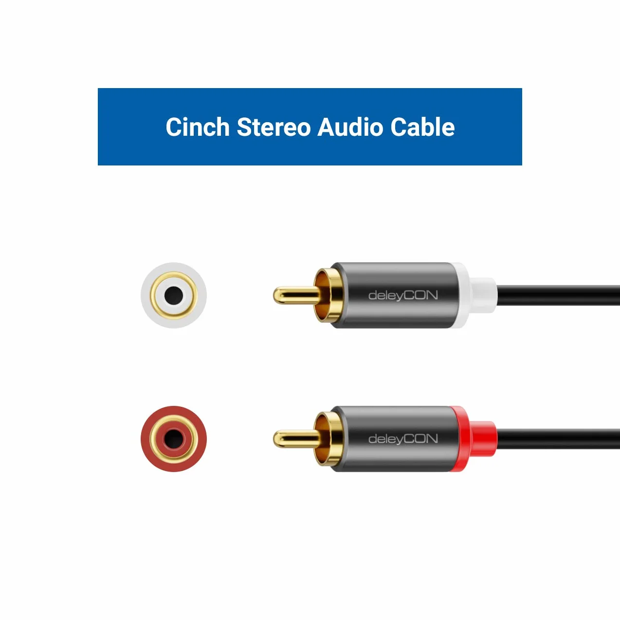 deleyCON 10m Kabel Cinch RCA HiFi Audio Przewód Dźwiękowy Pozłacane Metalowe Wtyki do Kina Domowego Zestawu Stereo Wzmacniacza Odbiornika HiFi Odtwarzacza Blu-Ray (Extra Cienki & Elastyczny)