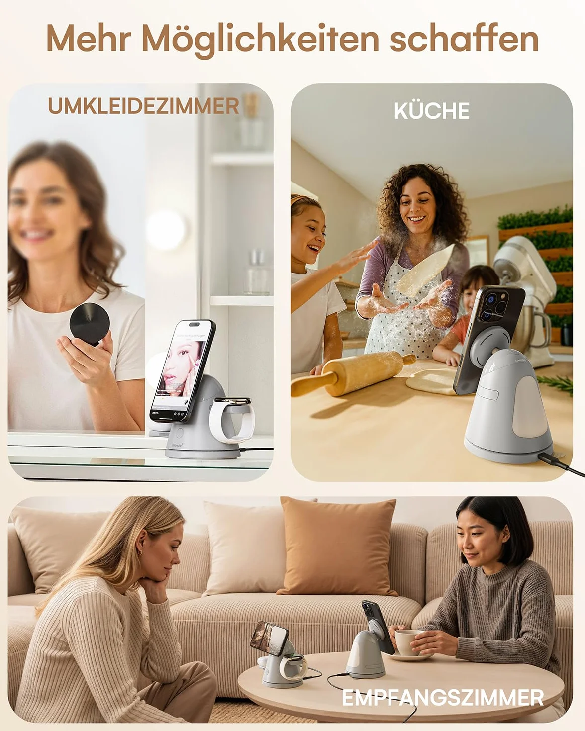 Stacja ładująca 3 w 1 do urządzeń Apple, Mag-Safe podstawka ładująca z światłem, szybka bezprzewodowa stacja ładująca do iPhone 17/16/15/14/13/12, AirPods, iWatch i Pixel 10, Samsung Galaxy Watch