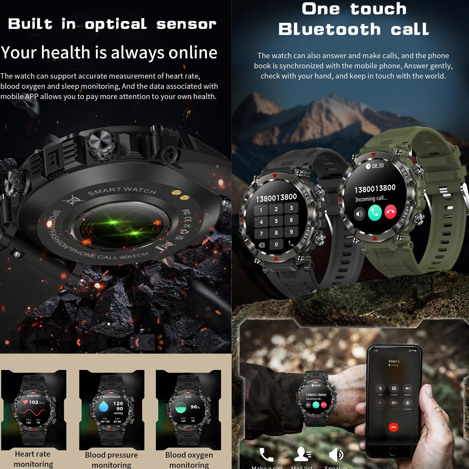 Smartwatch Inteligentny Zegarek Męski z Połączeniami, 1.39" Wodoodporny Smart Watch Sportowy Krokometr Pulsometr Ciśnienie Krwi Bransoletka Aktywność Cyfrowy Zegarek dla IOS Android (czarny)