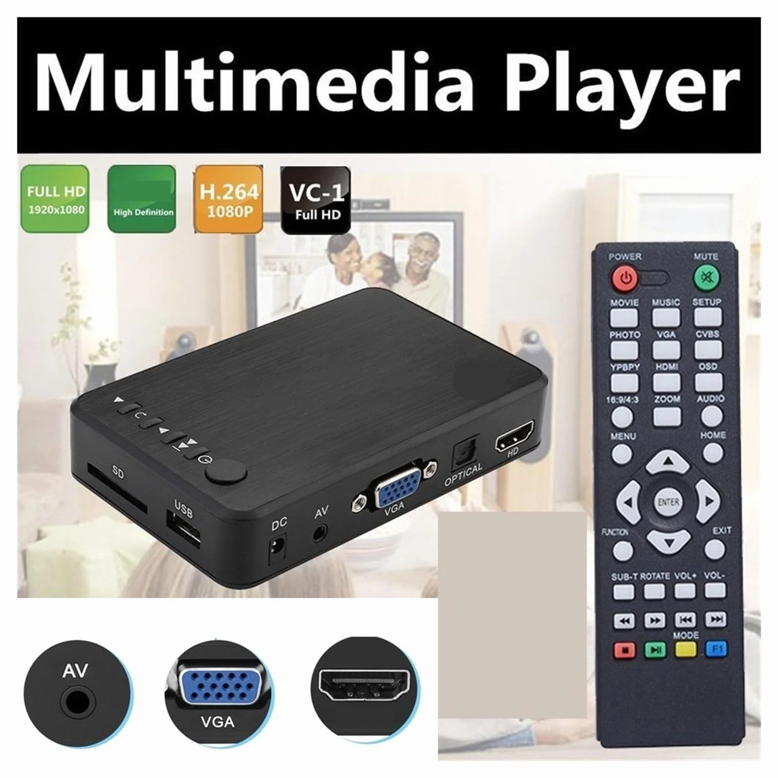 Przenośny odtwarzacz multimedialny Full HD Odtwarzacz wideo Wyjście 1080P Zewnętrzny odtwarzacz multimedialny USB na dysku twardym