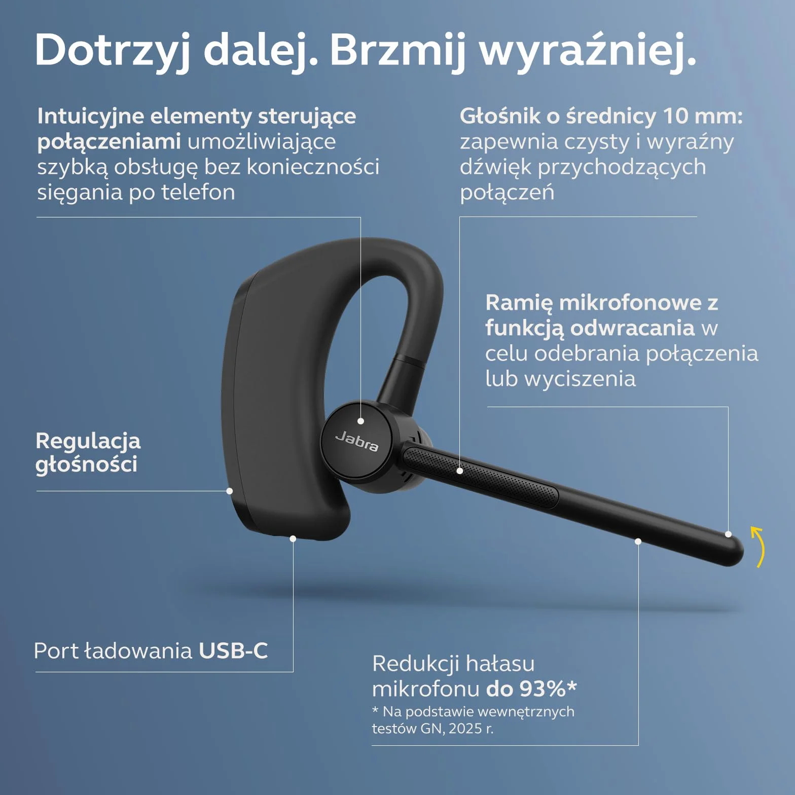 Jabra Perform Go 4 Mono zestaw słuchawkowy Bluetooth, bezprzewodowy zestaw słuchawkowy z podwójnym mikrofonem, 11-godzinny czas rozmów, wielopunktowy Bluetooth 5.3, IP54, ładowanie USB-C, wymienna