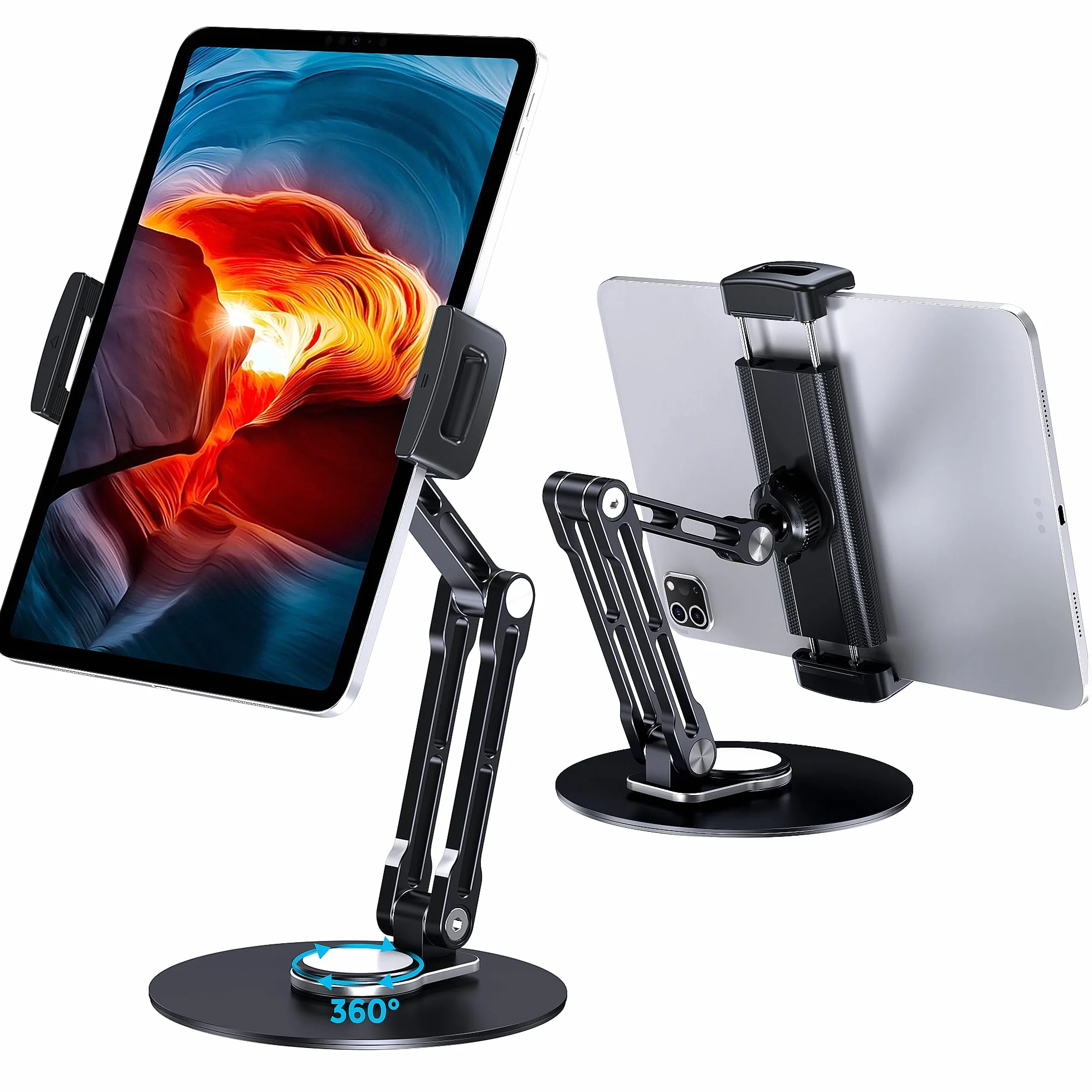 Stojak na tablet Lucrave, obrotowy uchwyt na tablet, składany stojak na iPada z 11-calowym ramieniem Kompatybilny z iPadem Air/Mini, iPadem Pro 11/12.9, Samsung Galaxy Tab i nie tylko, czarny
