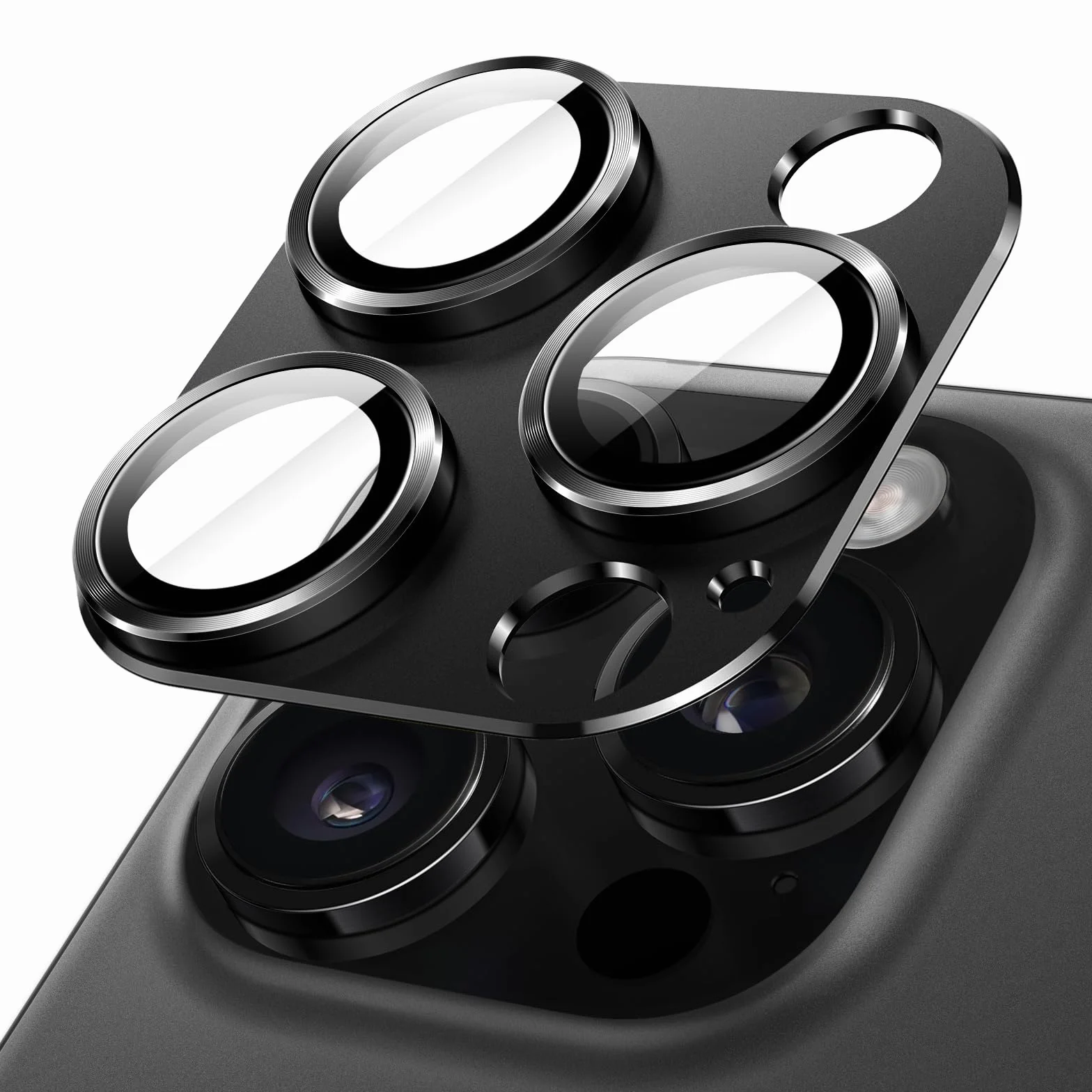JETech Osłona Obiektywu Aparatu dla iPhone 16 Pro 6,3 Cala i iPhone 16 Pro Max 6,9 Cala, Pełna Pokrycie 9H Szkło Hartowane Osłona Pierścienia, Matowe Metalowa Płytka, 1 Sztuki (Czarny)