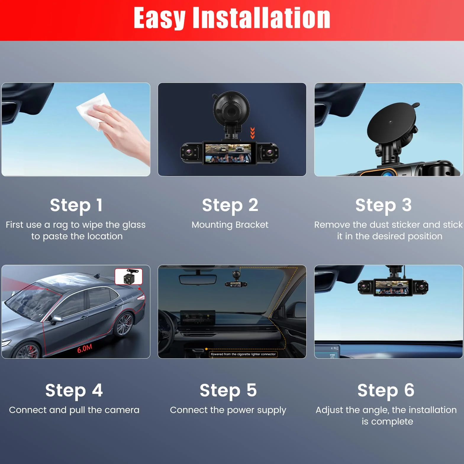 1080P Dash Cam 360 stopni 4 kanały ekranu 3,16 cala | Dashcam z kartą SD 64G G czujnik, kamera cofania, tryb parkowania 24H, noktowizor, nagrywanie w pętli