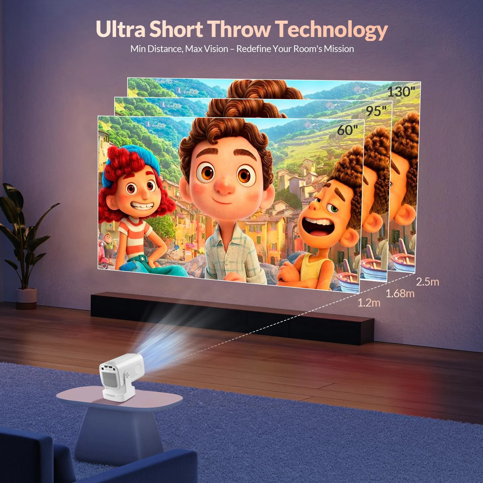 HY260PRO Mini projektor o wysokiej rozdzielczości FHD 1080P i obsługuje 4K, 5G WiFi 6 + BT 5.4 z systemem Android 11.0, przenośna konstrukcja i pilot z myszką powietrzną, zewnętrzny projektor wideo do