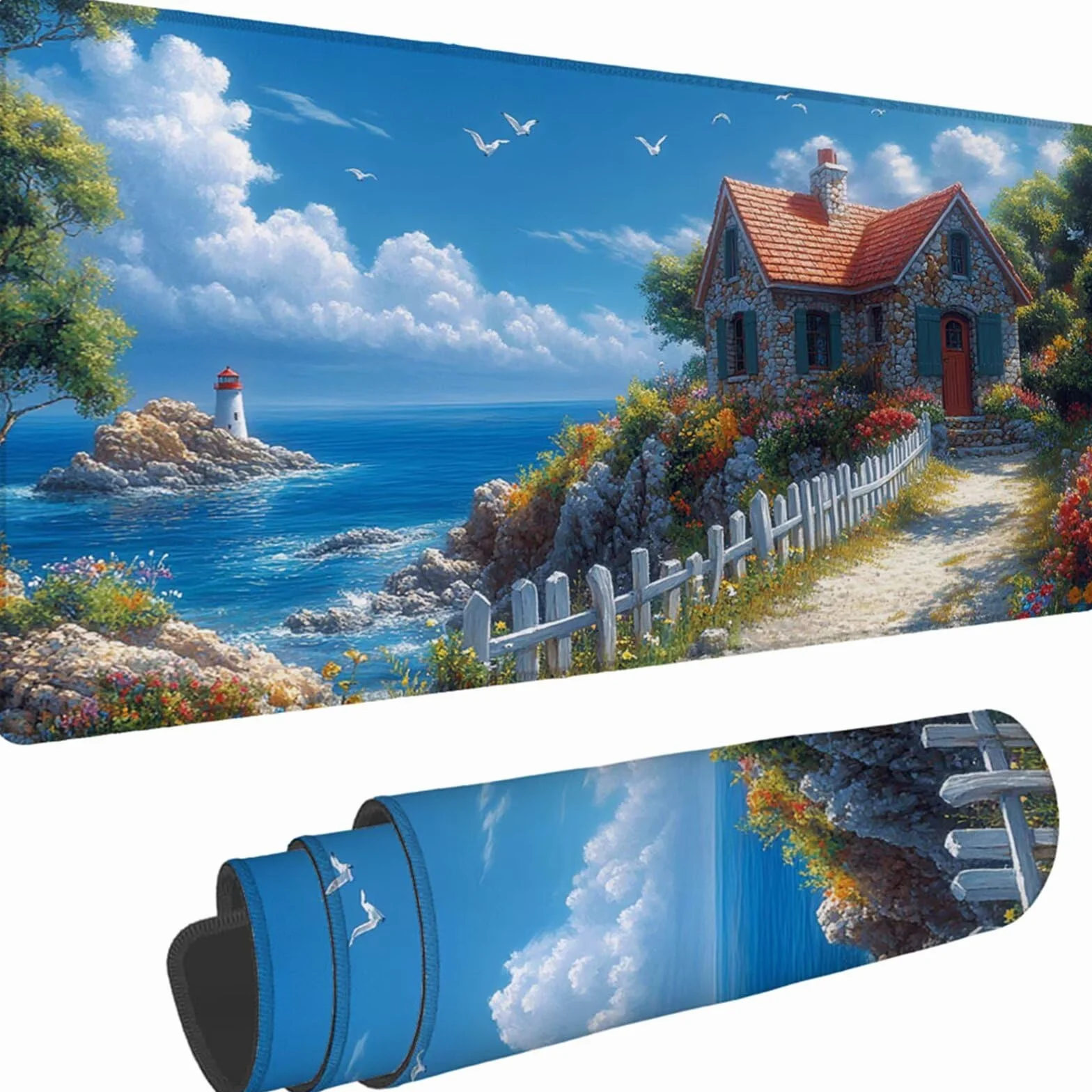 Gamingowa podkładka pod mysz 1200 x 600 x 3 mm, XXL, wodoszczelna, odporna na ścieranie, z przyszytymi krawędziami, niebieska, podkładka na biurko, poprawia prędkość i precyzję, do komputera, biura