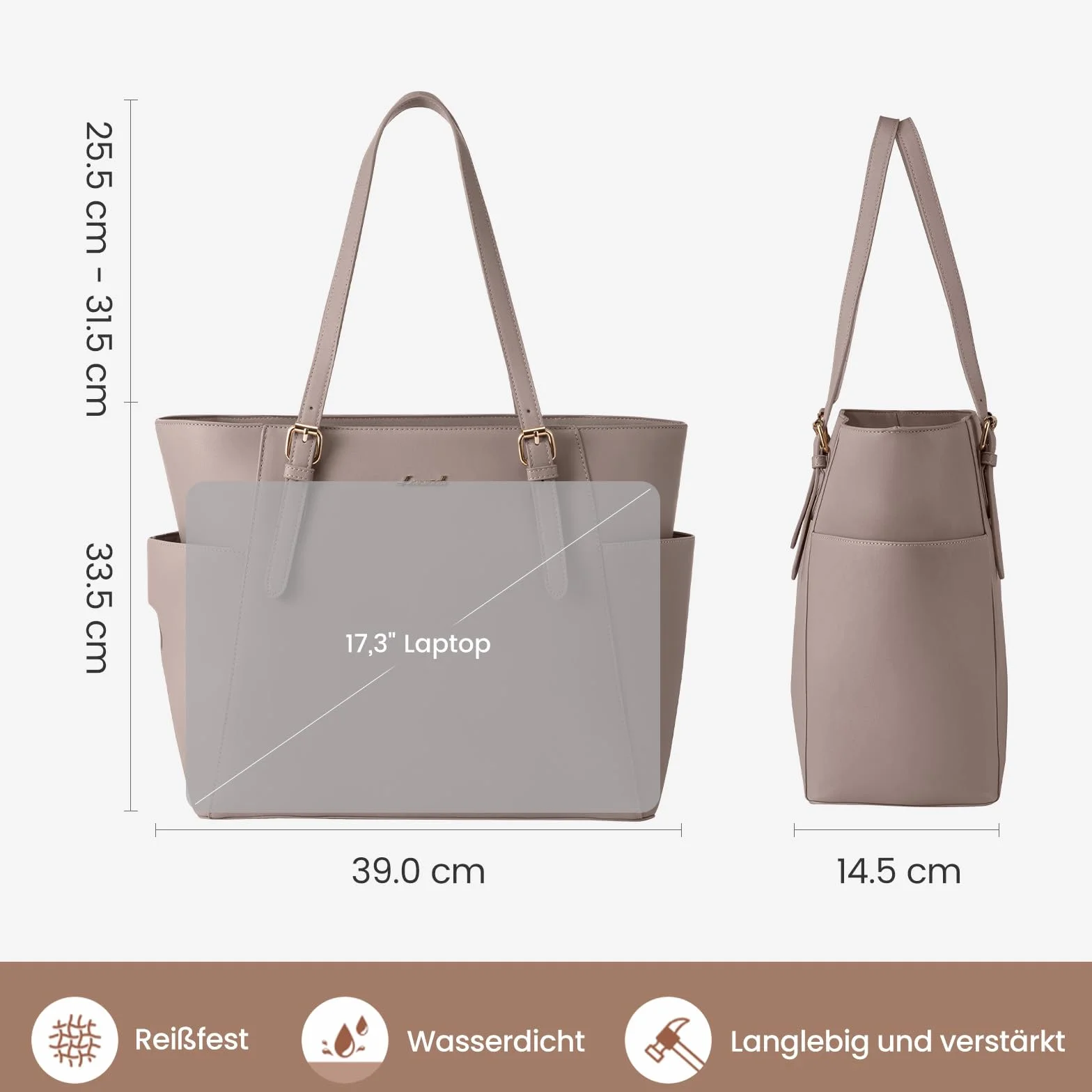 LOVEVOOK Duża torebka damska, ze skóry PU, torba robocza, torba na laptopa 17", duża torba na butelkę z wodą, torba nauczycielska, aktówka, stylowa torba na zakupy, na uczelnię, do biura, na podróż
