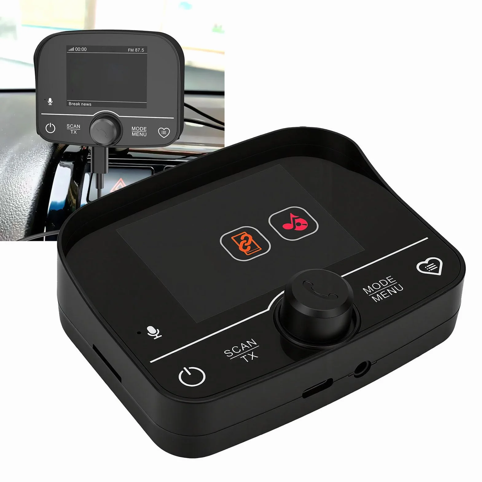 Odbiornik Samochodowy DAB z Kolorowym Ekranem i Ekranem o Przekątnej 2,4 Cala, z Zestawem Głośnomówiącym Bluetooth i Nadajnikiem FM do Montażu na Desce Rozdzielczej