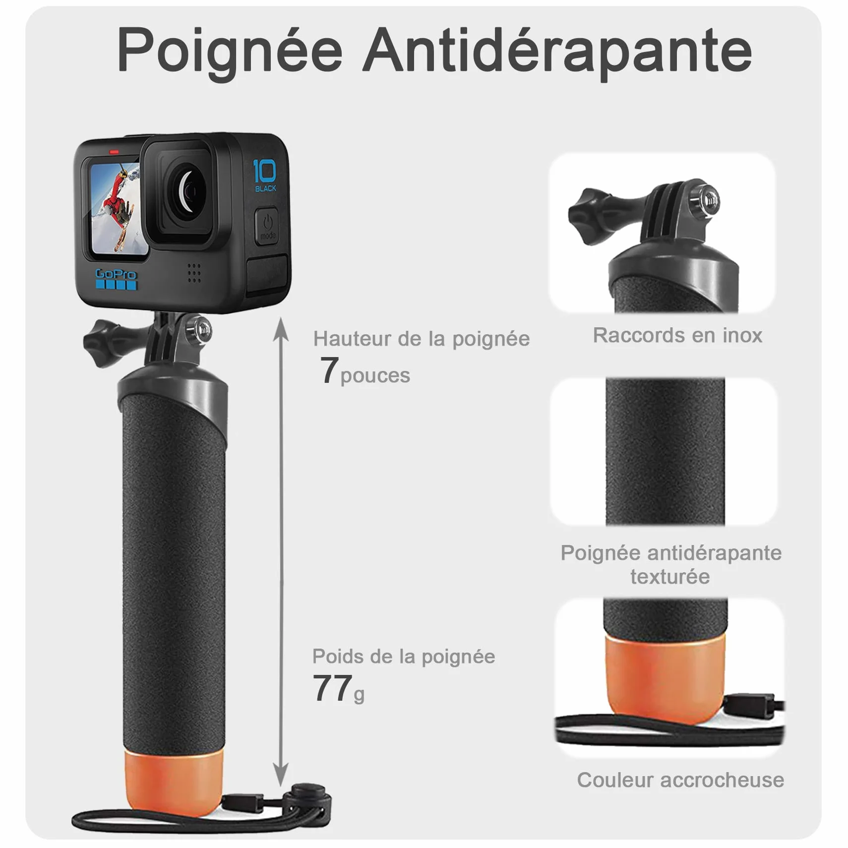 FitStill Wodoodporny monopod pływający uchwyt ręczny do Go Pro Hero 12/11/10/9/8/7/6/5/4/3 sesji DJI Osmo i innych kamer akcji. Nurkowanie podwodne kij do selfie