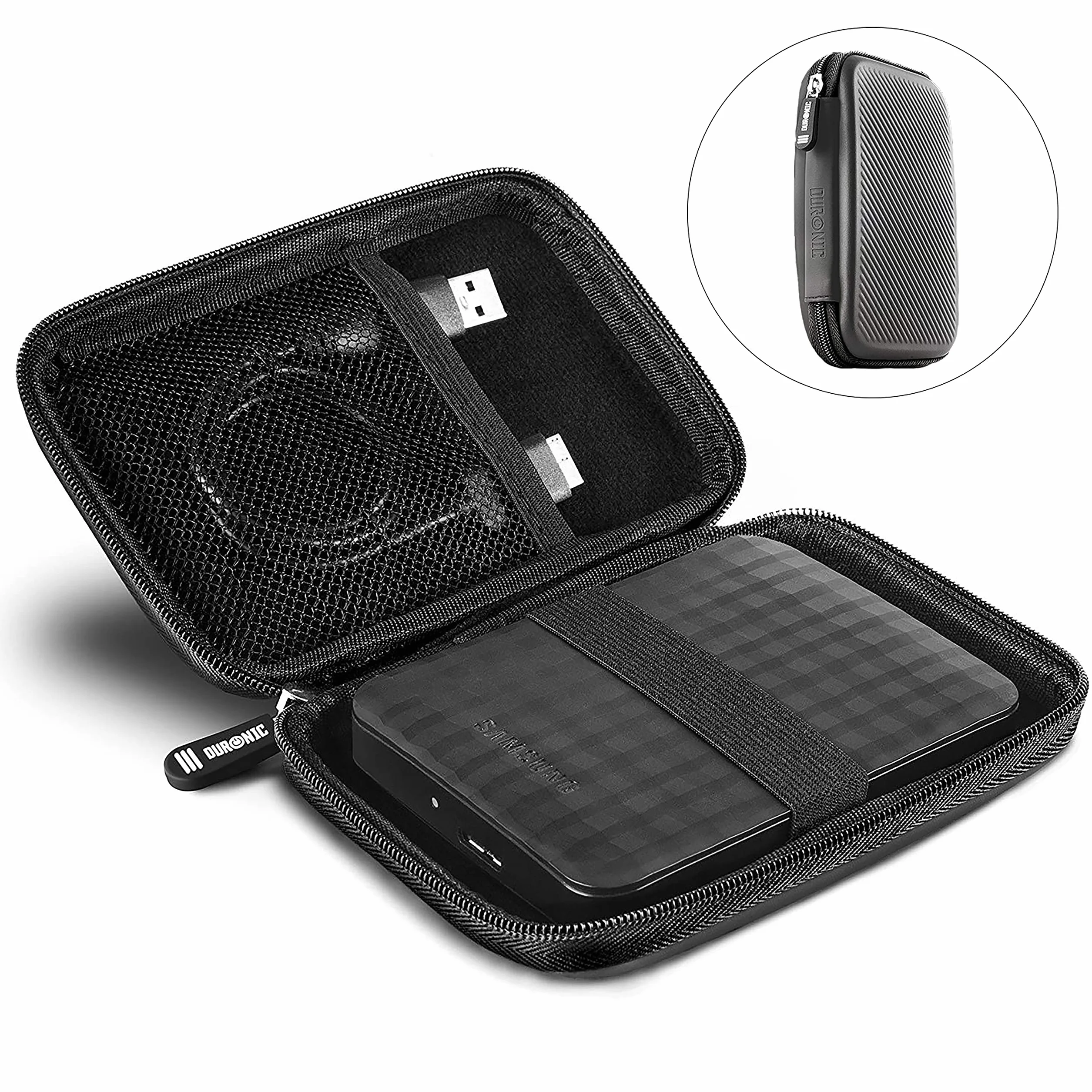 Duronic Etui na dysk twardy HDC2/GY szare przenośne etui do przechowywania EVA na zewnętrzny dysk twardy i kable lekkie etui ochronne odpowiednie dla WE/Western Toshiba Buffalo Hitachi Seagate Samsung