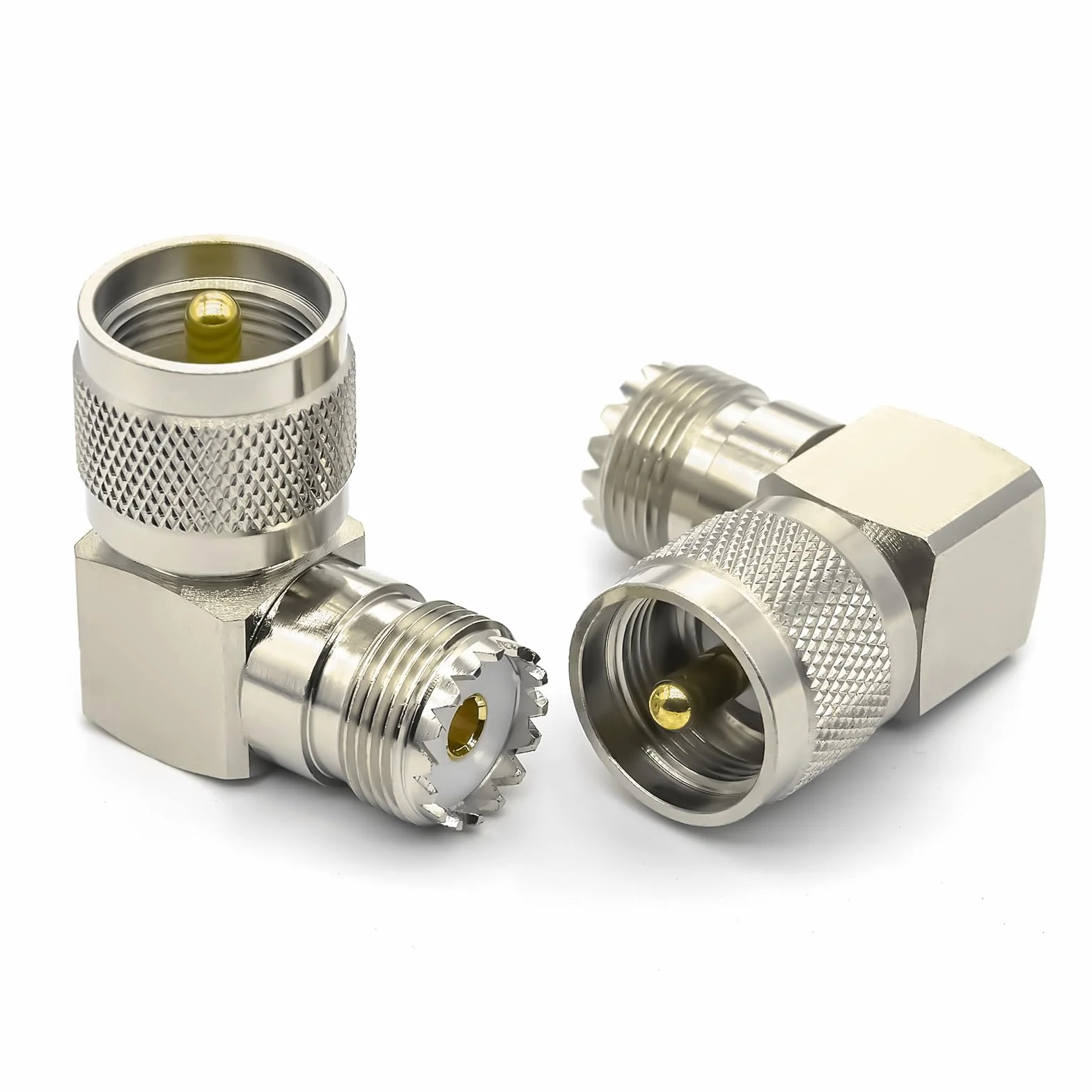2 sztuki PL259 UHF adapter koncentryczny kątowy 90°, wtyczka PL259 do gniazda SO239, UHF SO239 wtyczka koncentryczna w kształcie litery L do radia CB, anten, mierników SWR i analizatorów