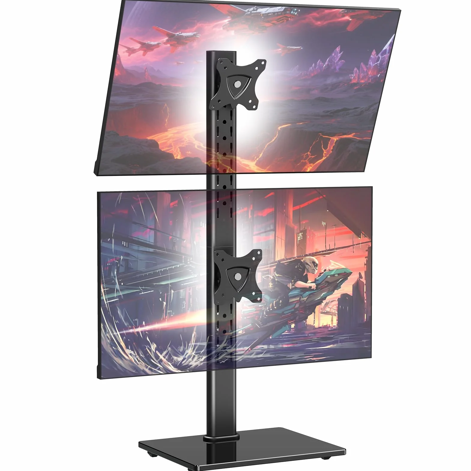 ELIVED Podwójny stojak na biurko, pionowe ramię monitora wolnostojące do większości monitorów 13–32 cale z VESA 75 x 75 / 100 x 100 mm do 15 kg, obrót o 360° regulowany uchwyt na monitor PC EV2012